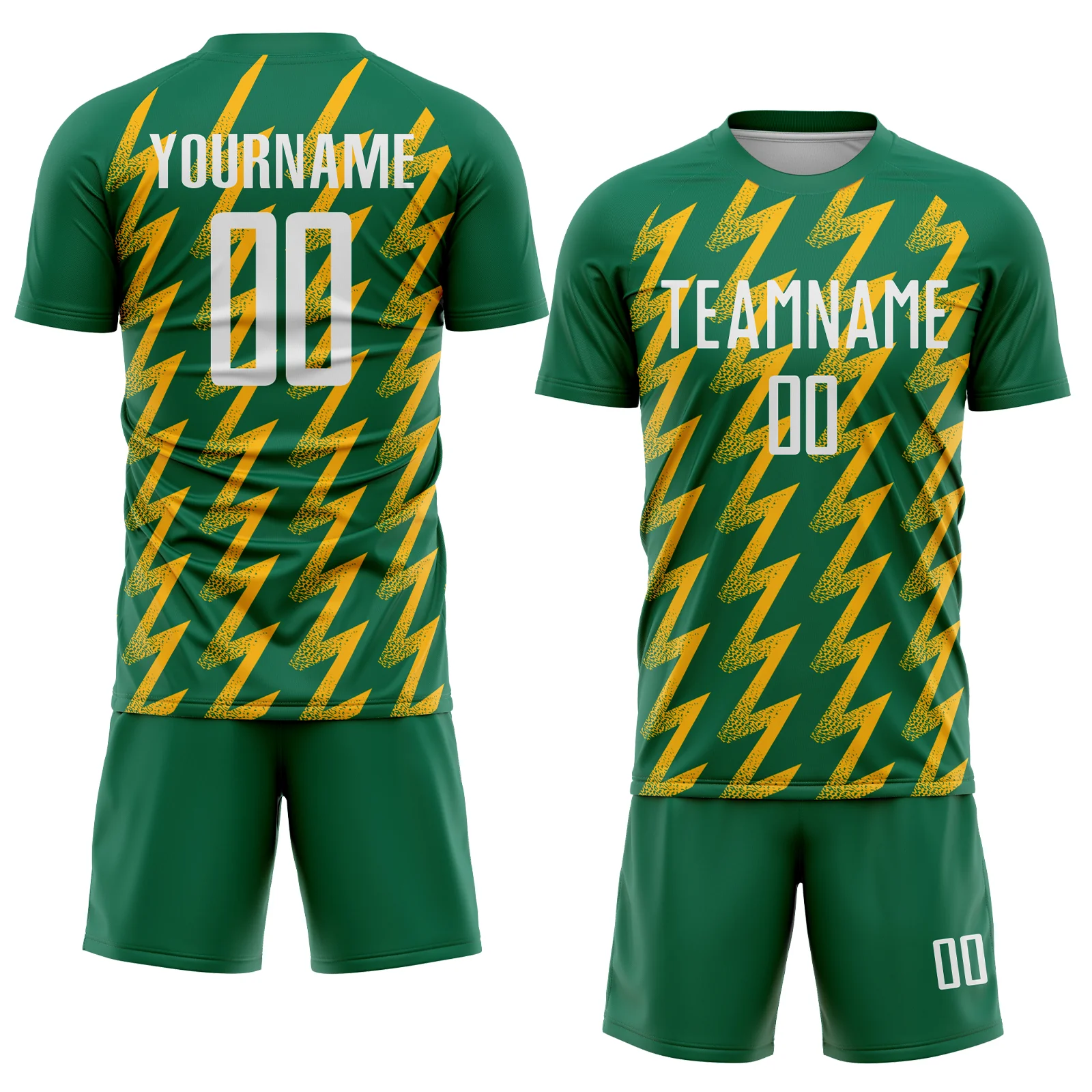 Custom Kelly Green White-Gold Zigzag Shape Sublimation Soccer Uniform Jersey - Image 2