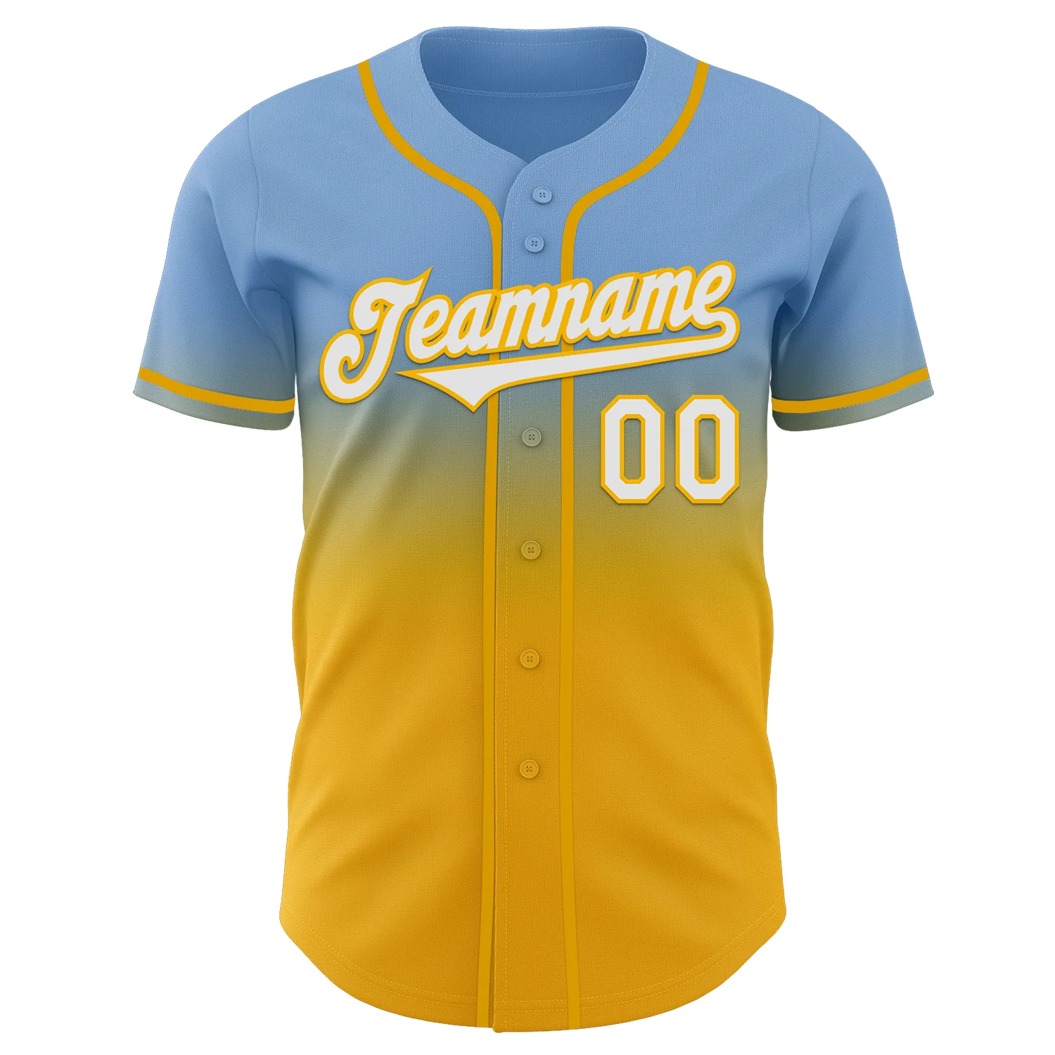 Custom Light Blue White-Gold Authentic Fade Fashion Baseball Jersey - Image 2