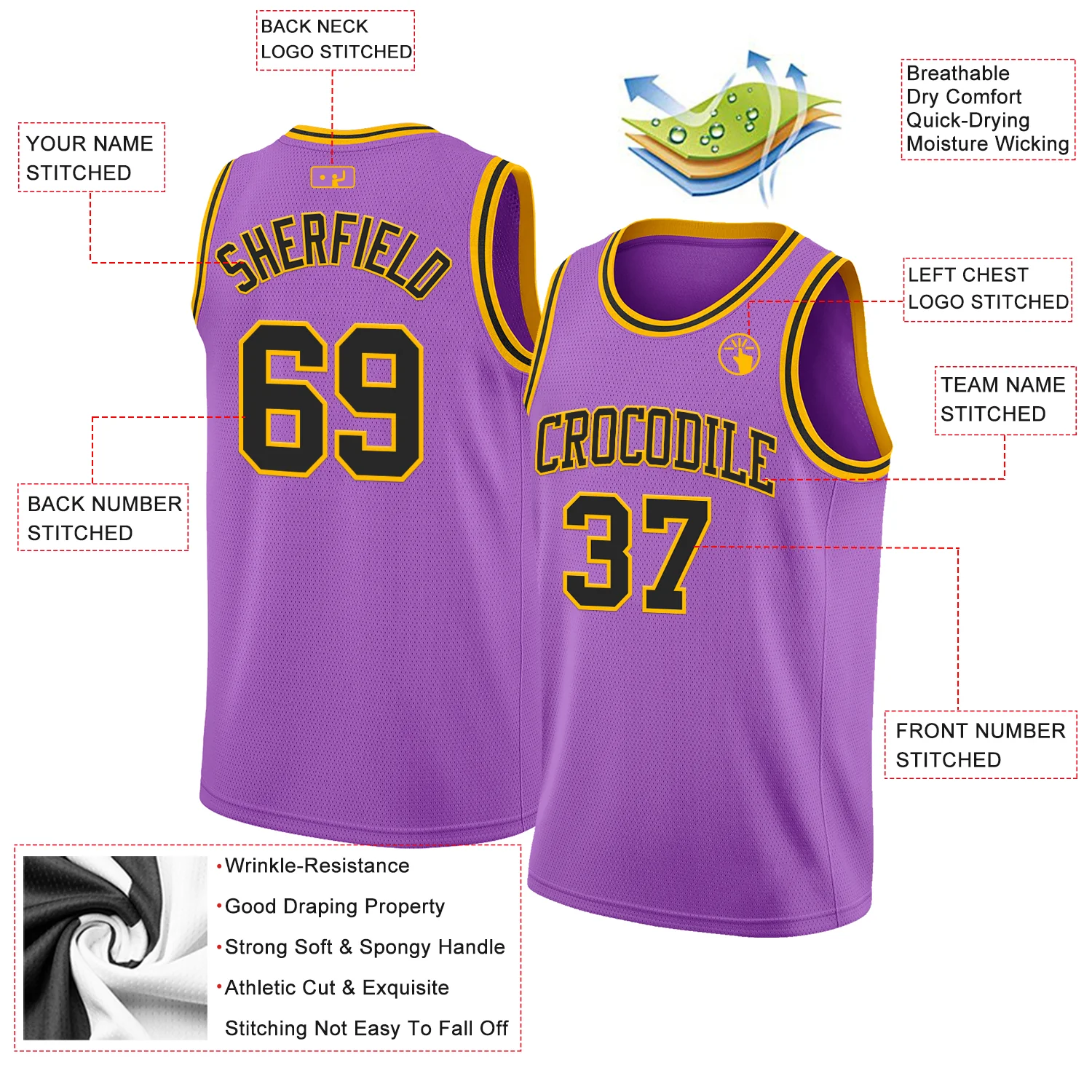 Custom Medium Purple Black-Gold Authentic Basketball Jersey - Image 2