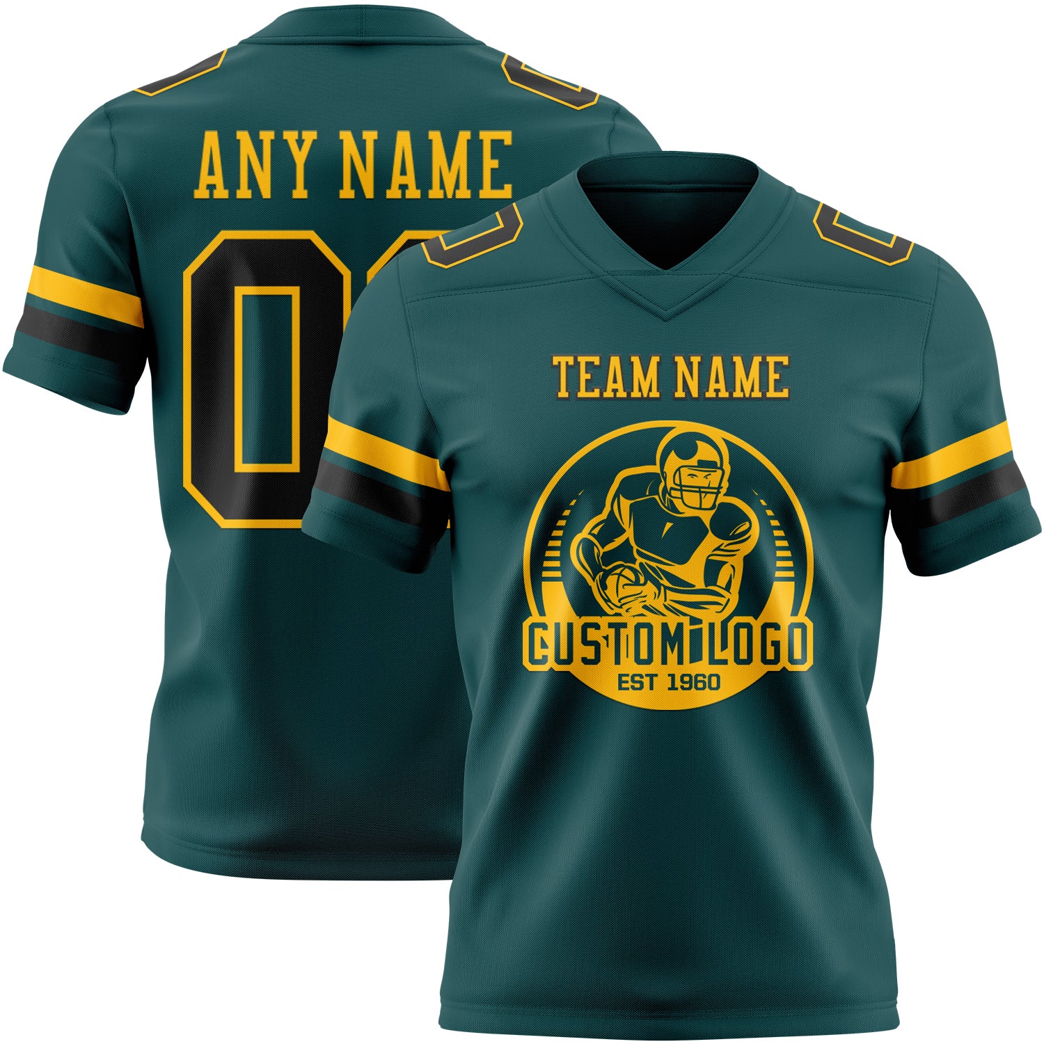 Custom Midnight Green Black-Old Gold Authentic Football Jersey - Image 2