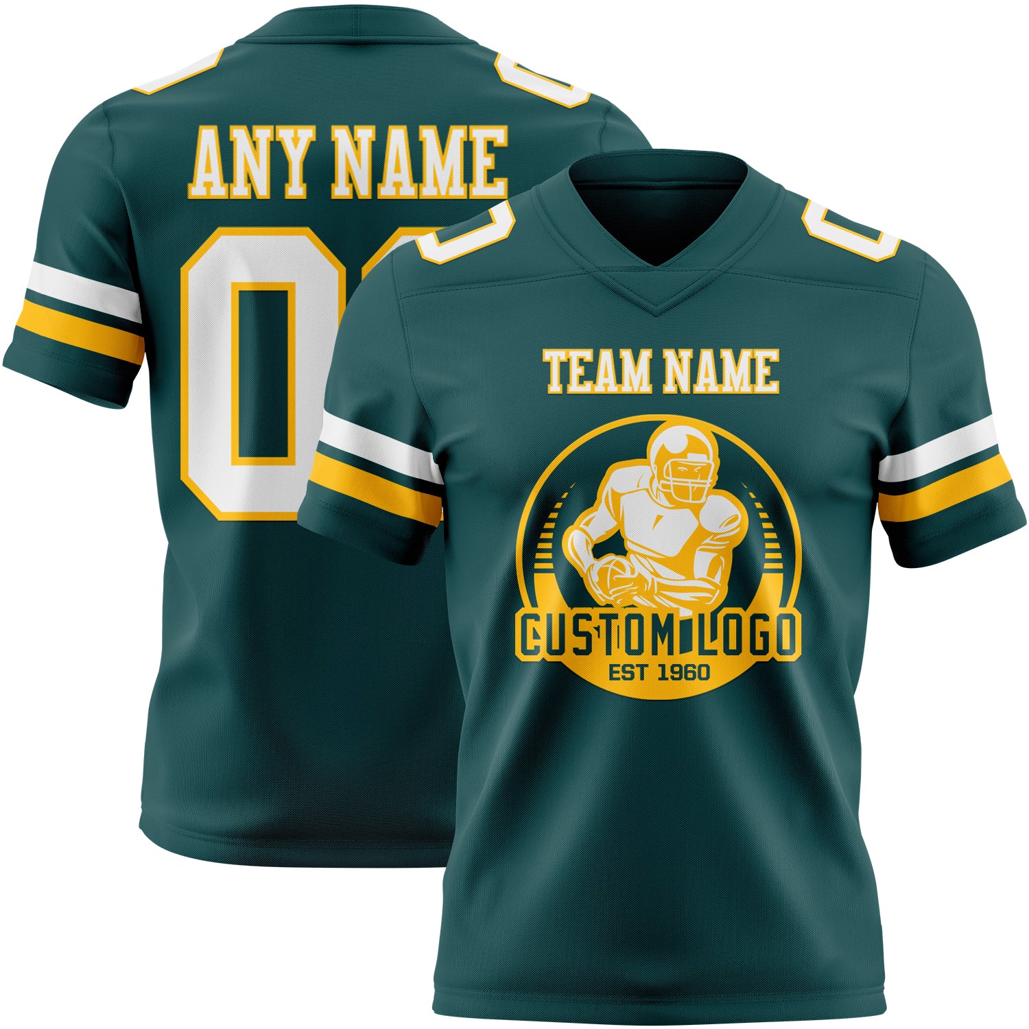 Custom Midnight Green White-Gold Authentic Football Jersey - Image 2