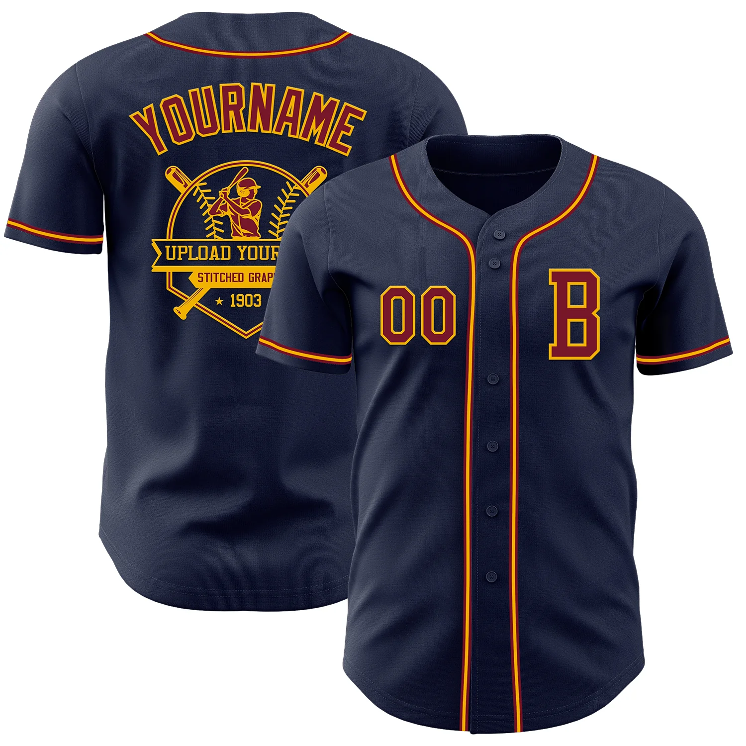 Custom Navy Crimson-Gold Authentic Baseball Jersey - Image 5