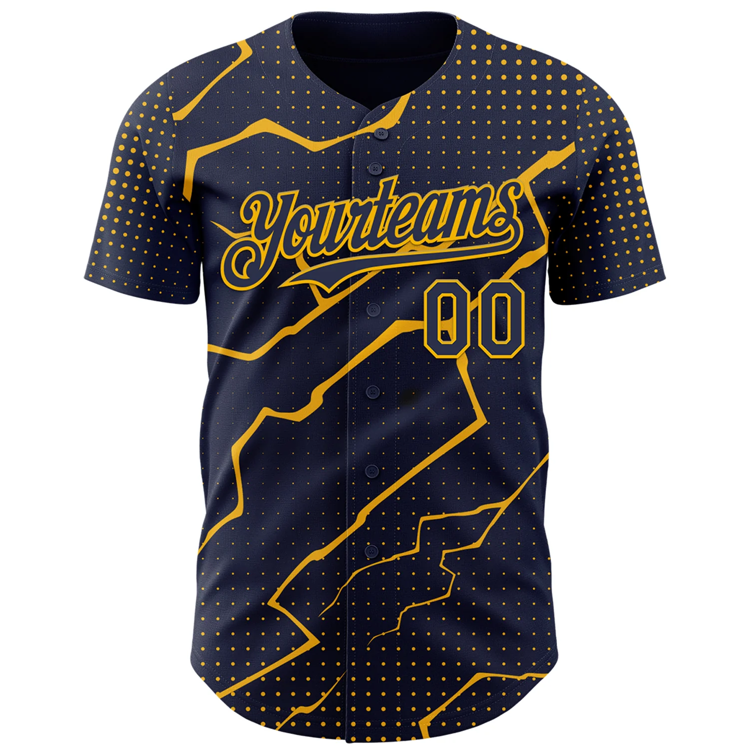 Custom Navy Gold Lightning Polka Dot Authentic Baseball Jersey - Image 2