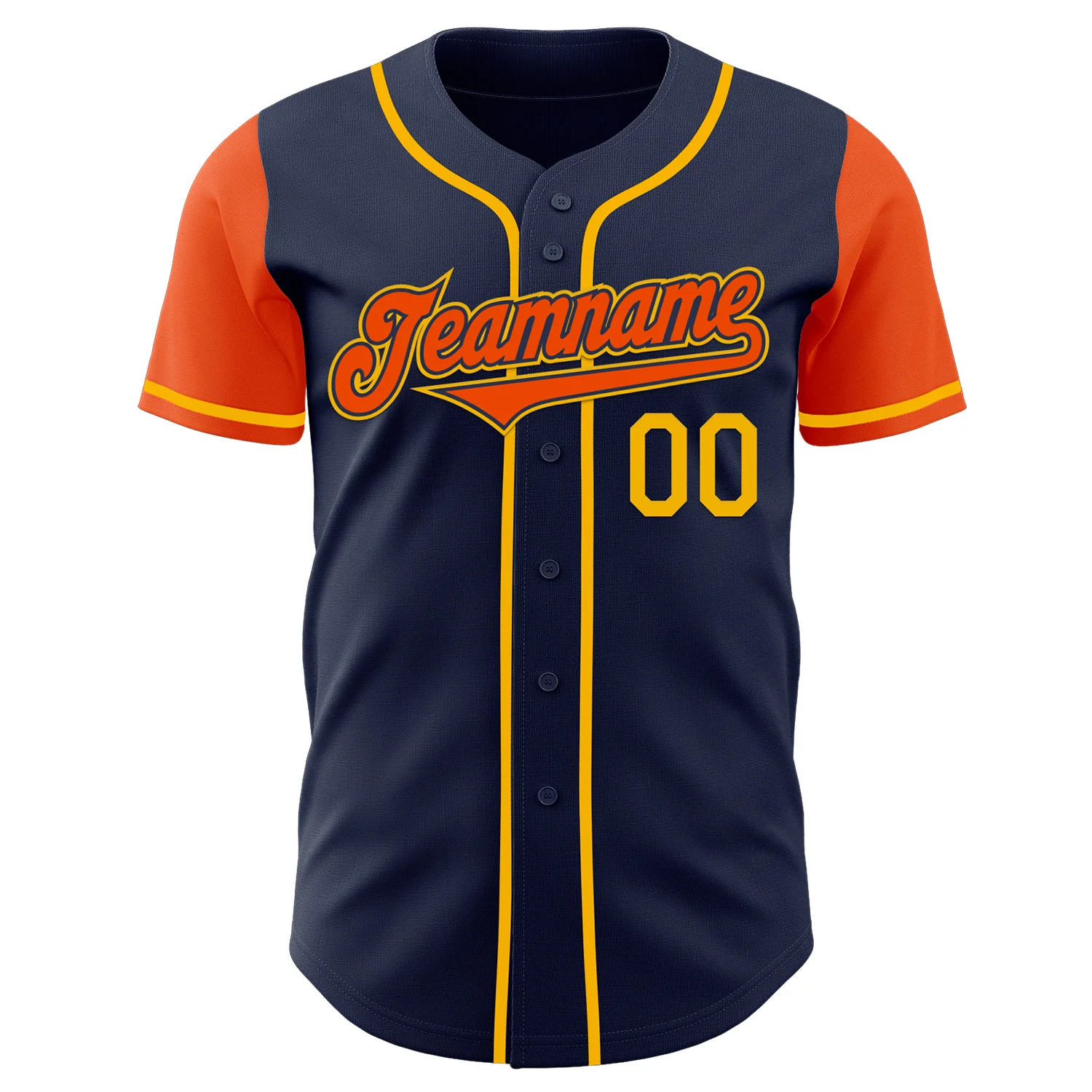 Custom Navy Orange-Gold Authentic Two Tone Baseball Jersey - Image 2