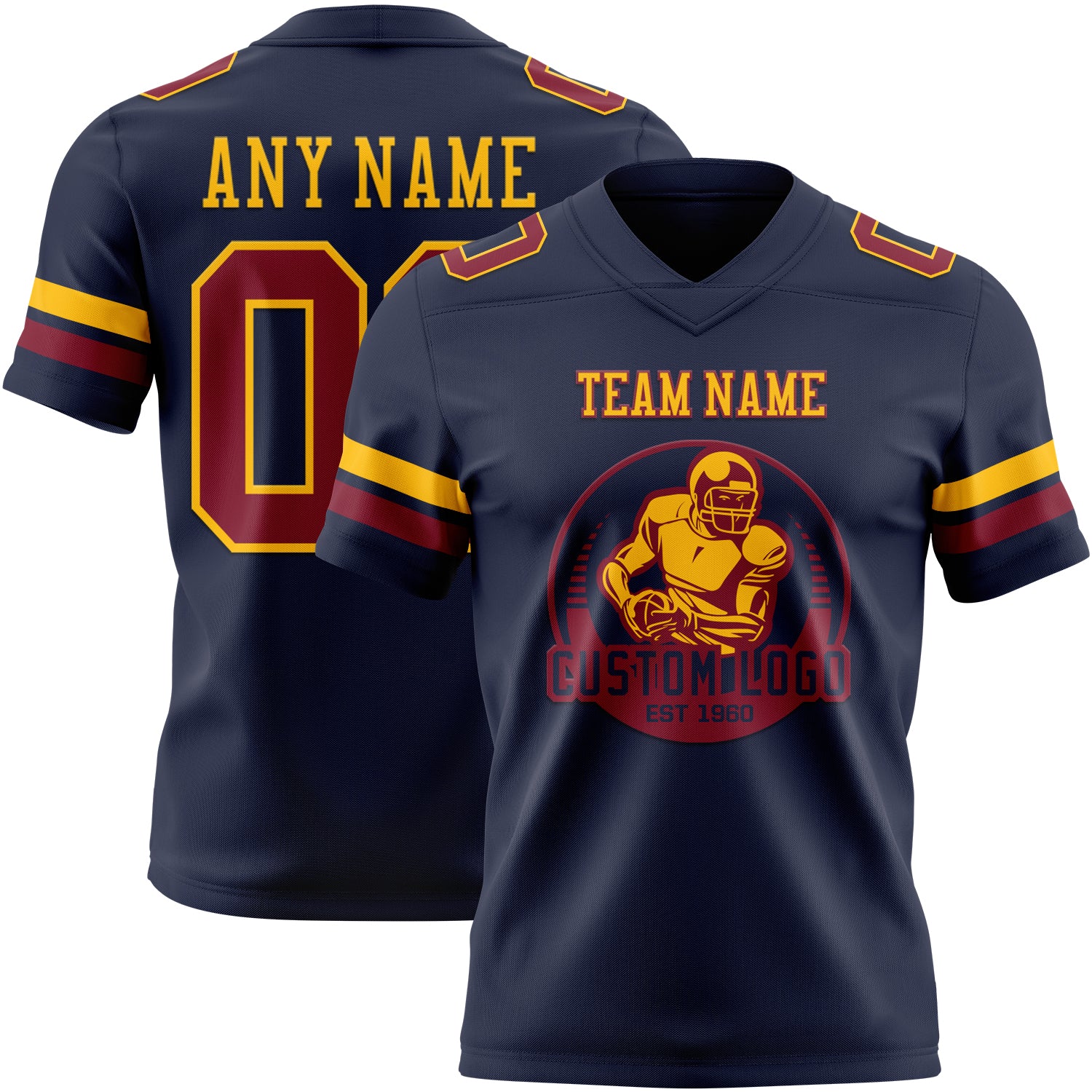 Custom Navy Crimson-Gold Authentic Football Jersey - Image 2