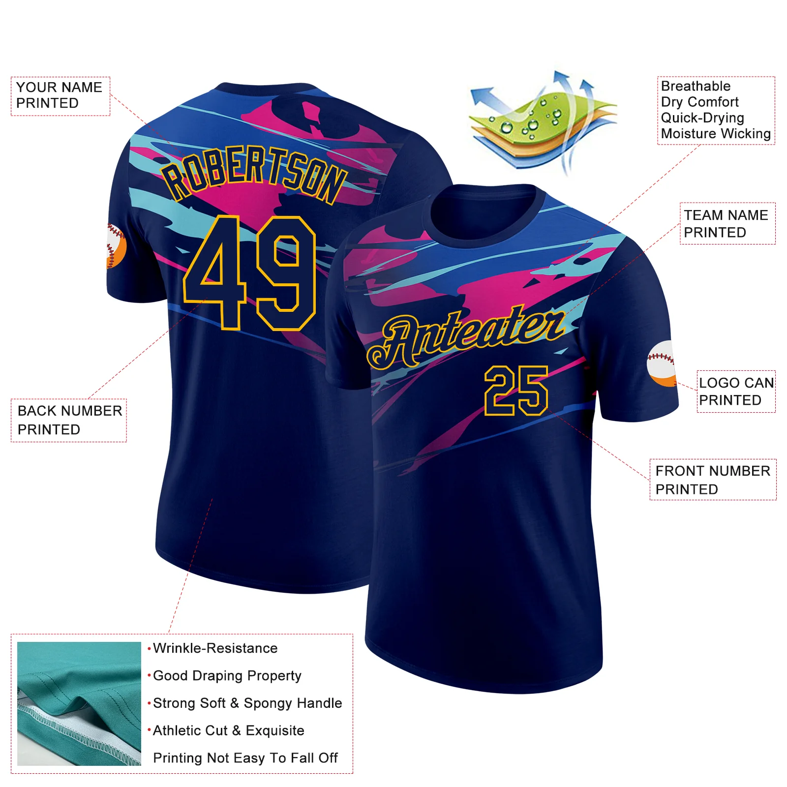Custom Navy Gold 3D Esports Performance T-Shirt - Image 2