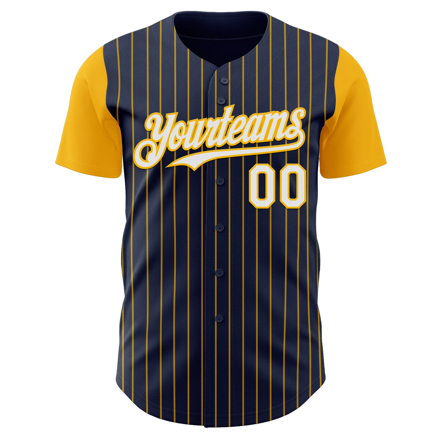 Custom Navy Gold Pinstripe White Authentic Two Tone Baseball Jersey - Image 2