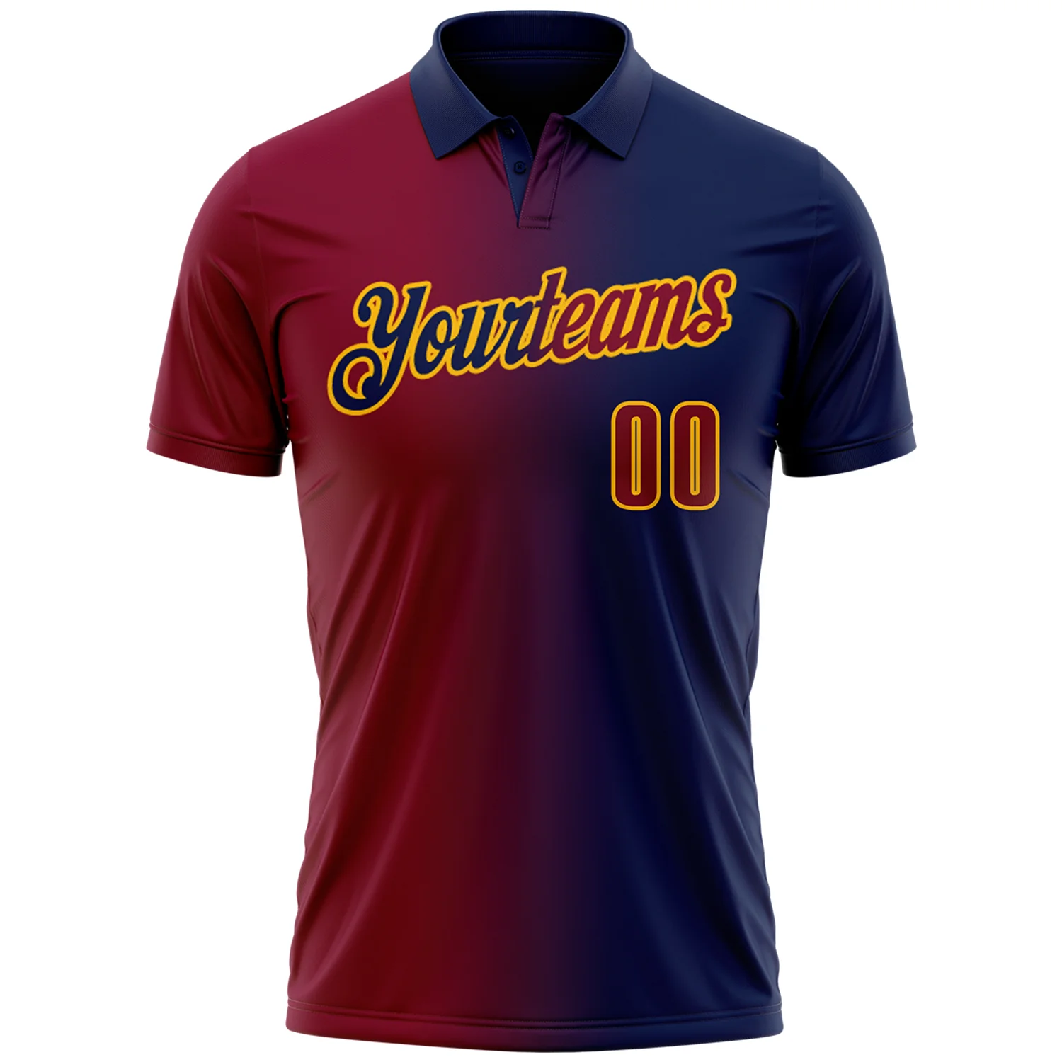 Custom Navy Maroon-Gold 3D Gradient Fashion Performance Polo Shirt - Image 2