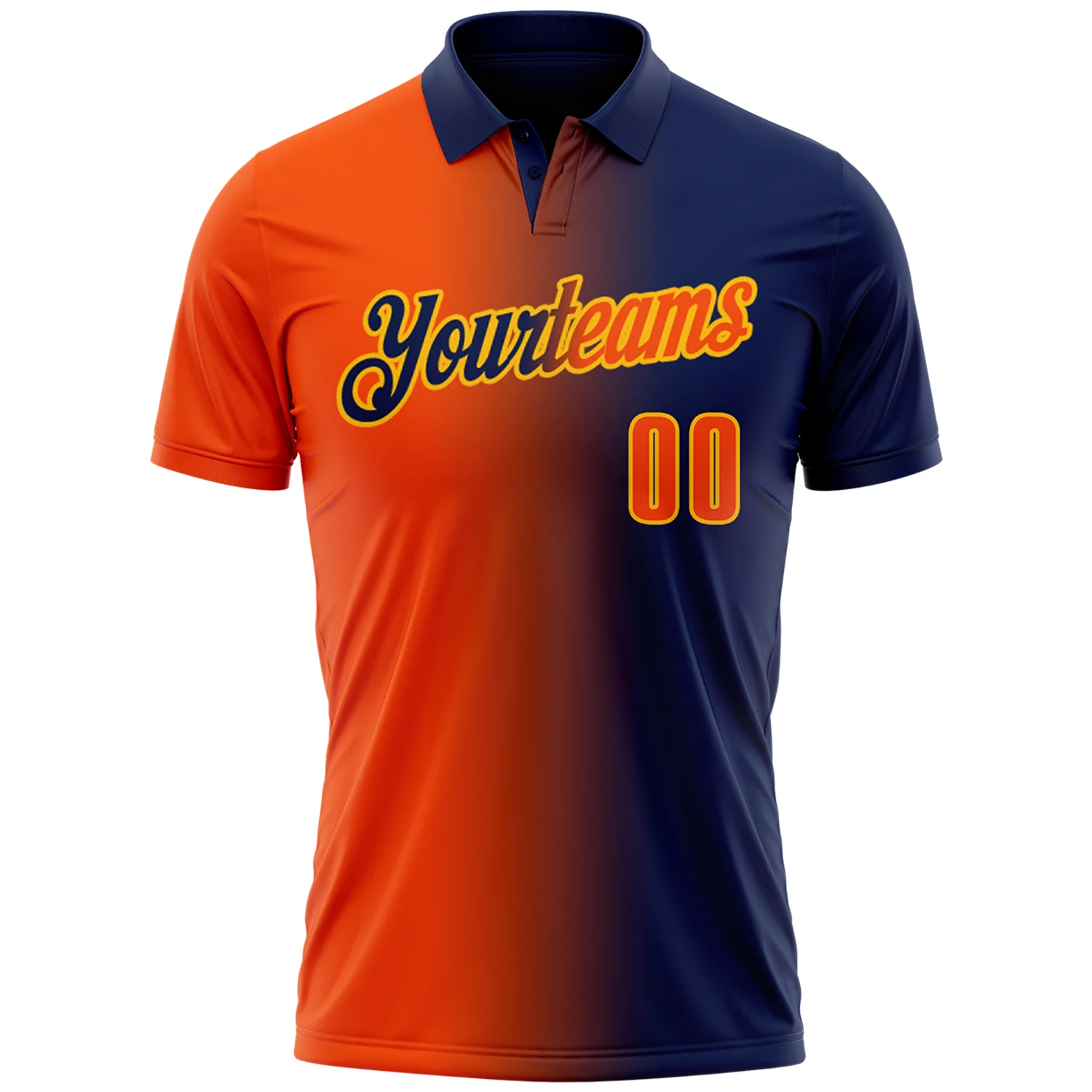 Custom Navy Orange-Gold 3D Gradient Fashion Performance Polo Shirt - Image 2