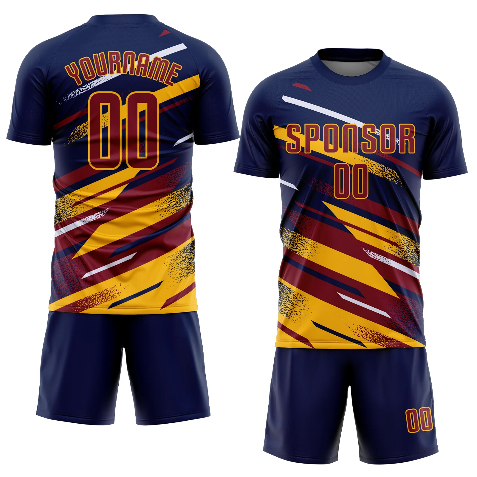 Custom Navy Crimson Gold-White Grunge Stripe And Grainy Sports Sublimation Soccer Uniform Jersey - Image 2