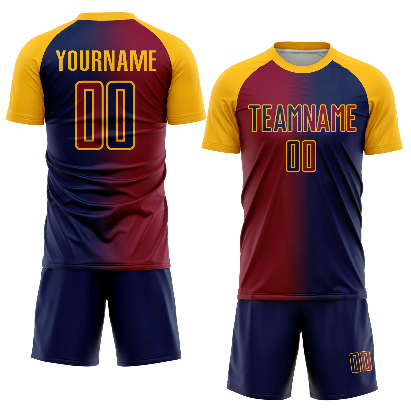 Custom Navy Maroon-Gold Sublimation Gradient Fashion Soccer Uniform Jersey - Image 2