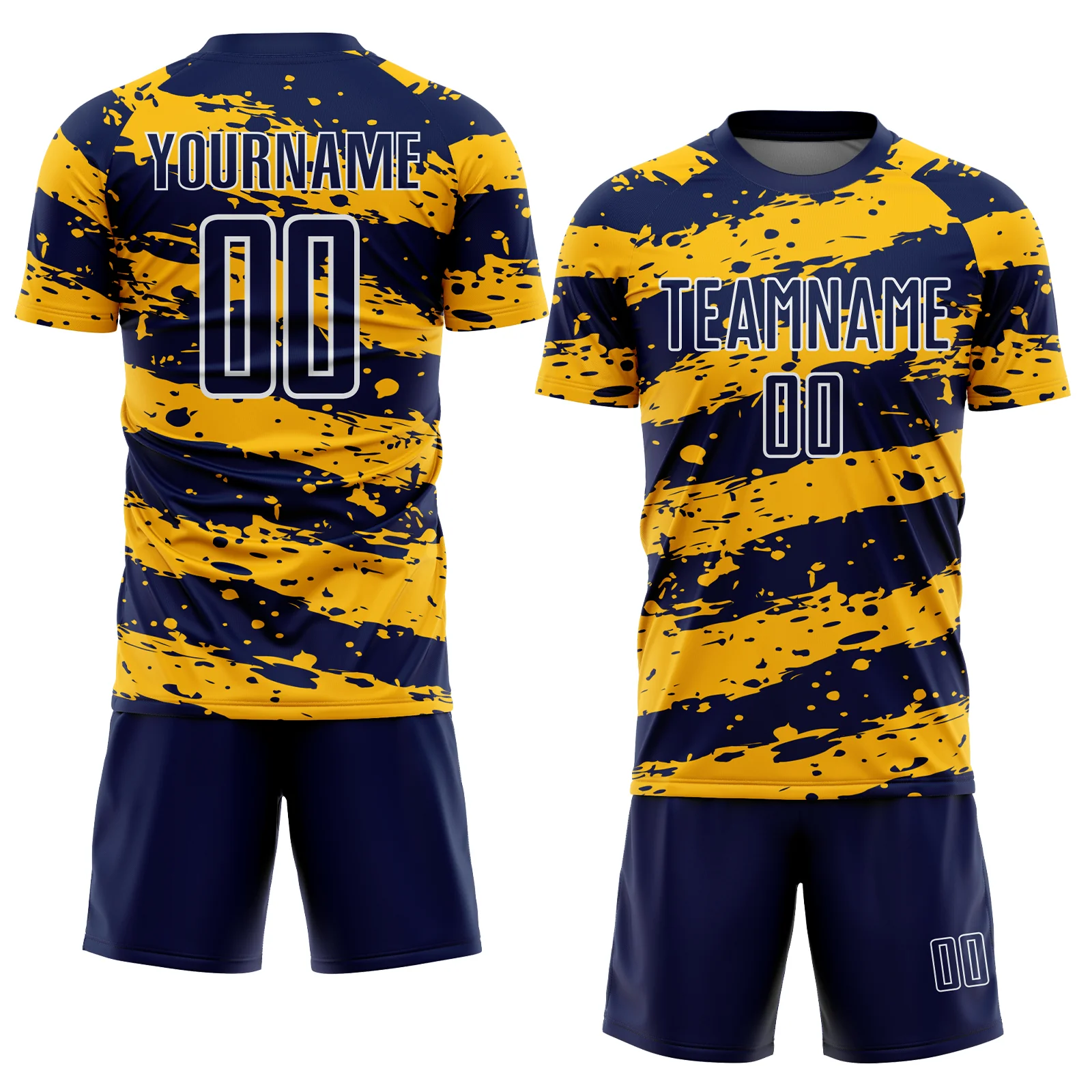 Custom Navy Gold-White Splash Sublimation Soccer Uniform Jersey - Image 2