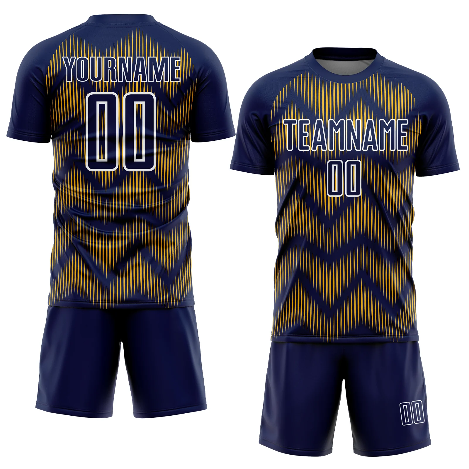 Custom Navy Gold-White Line Sublimation Soccer Uniform Jersey - Image 2