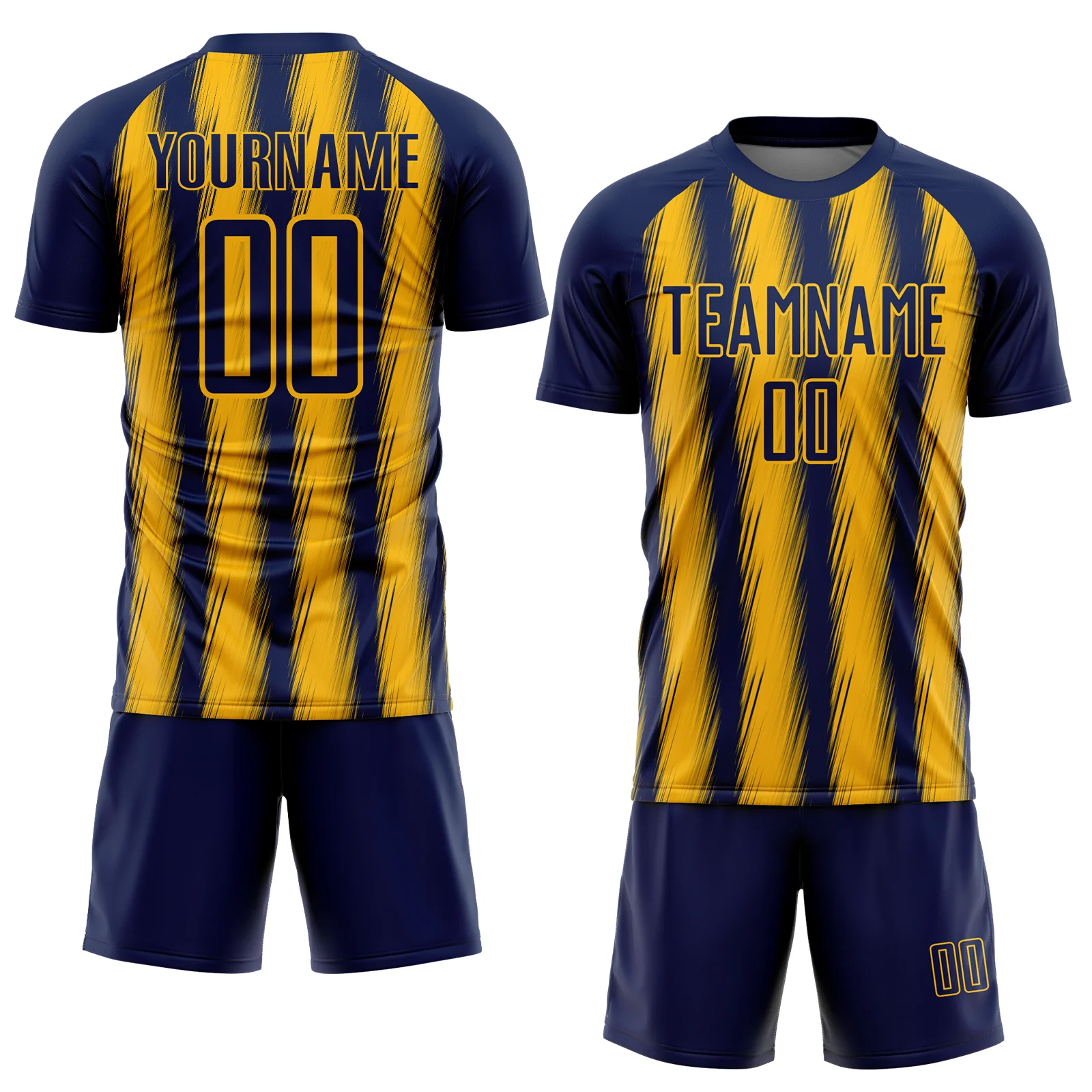 Custom Navy Gold Vertical Brush Stroke Stripes Sublimation Soccer Uniform Jersey - Image 2