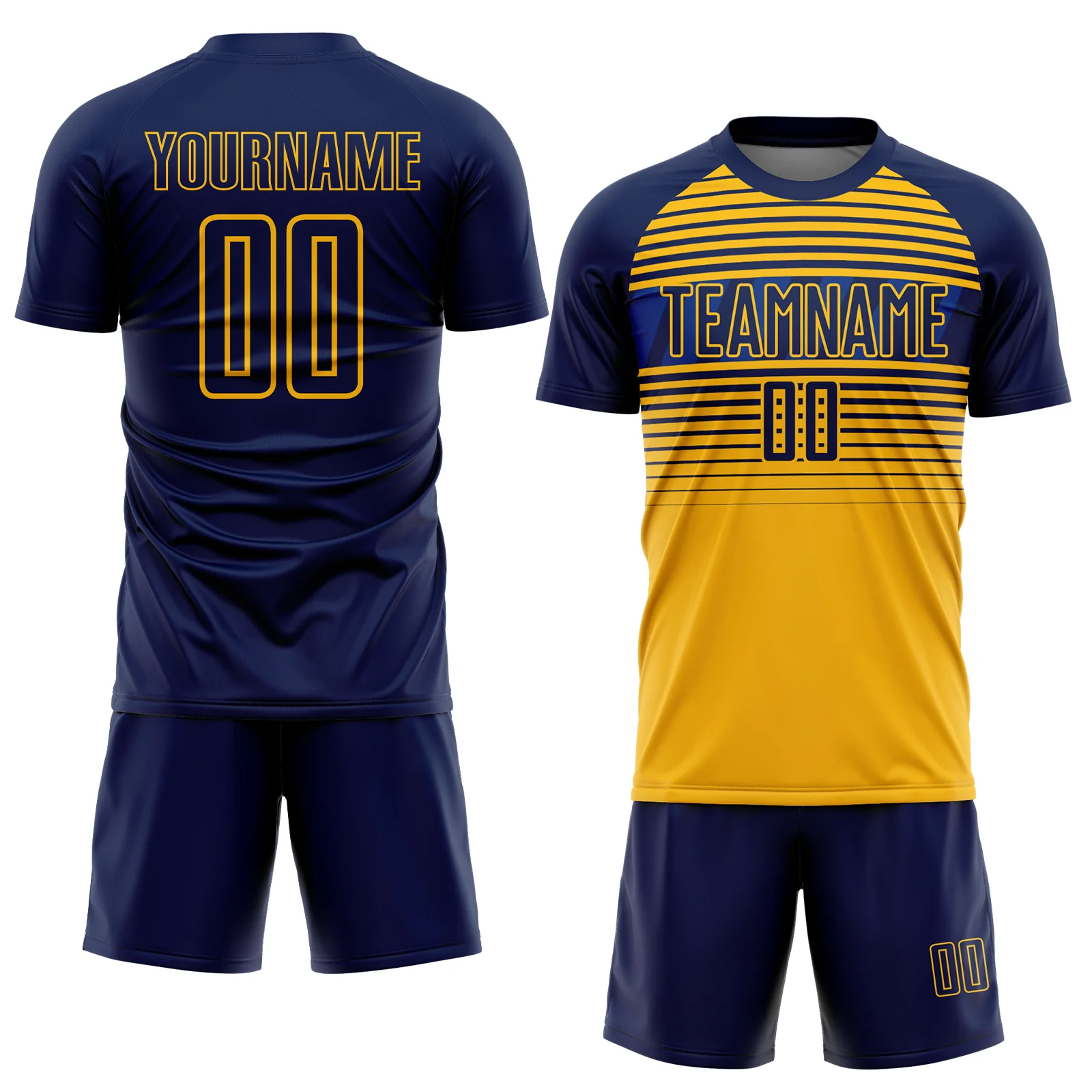 Custom Navy Gold-Royal Gradient Horizontal Stripes Sublimation Soccer Uniform Jersey - Image 2