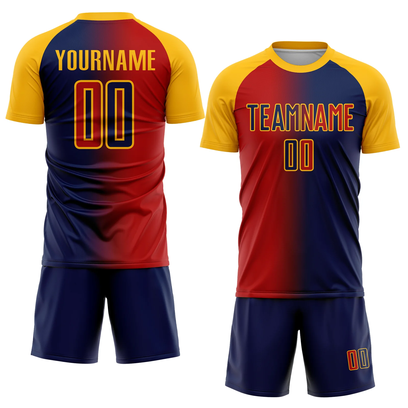 Custom Navy Red-Gold Sublimation Gradient Fashion Soccer Uniform Jersey - Image 2