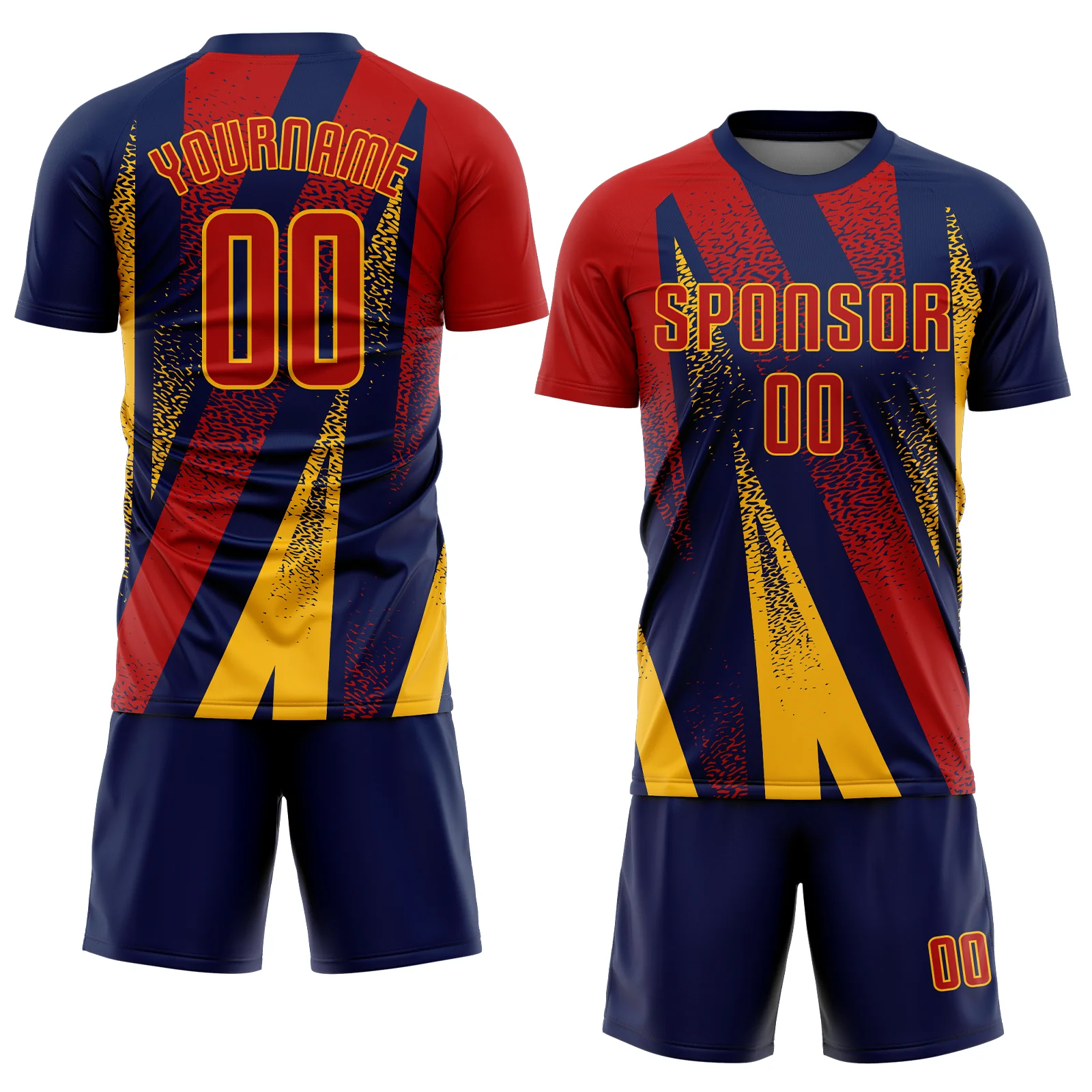 Custom Navy Red-Gold Radial Burst Sports Sublimation Soccer Uniform Jersey - Image 2