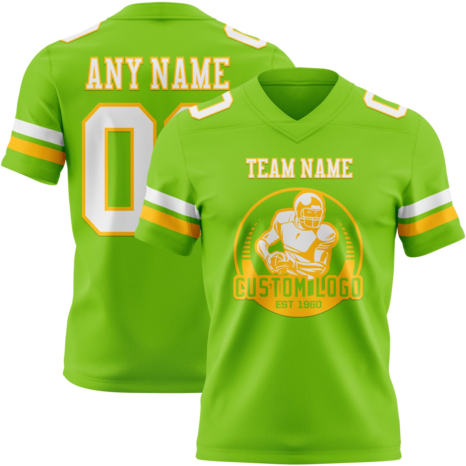 Custom Neon Green White-Gold Authentic Football Jersey - Image 2