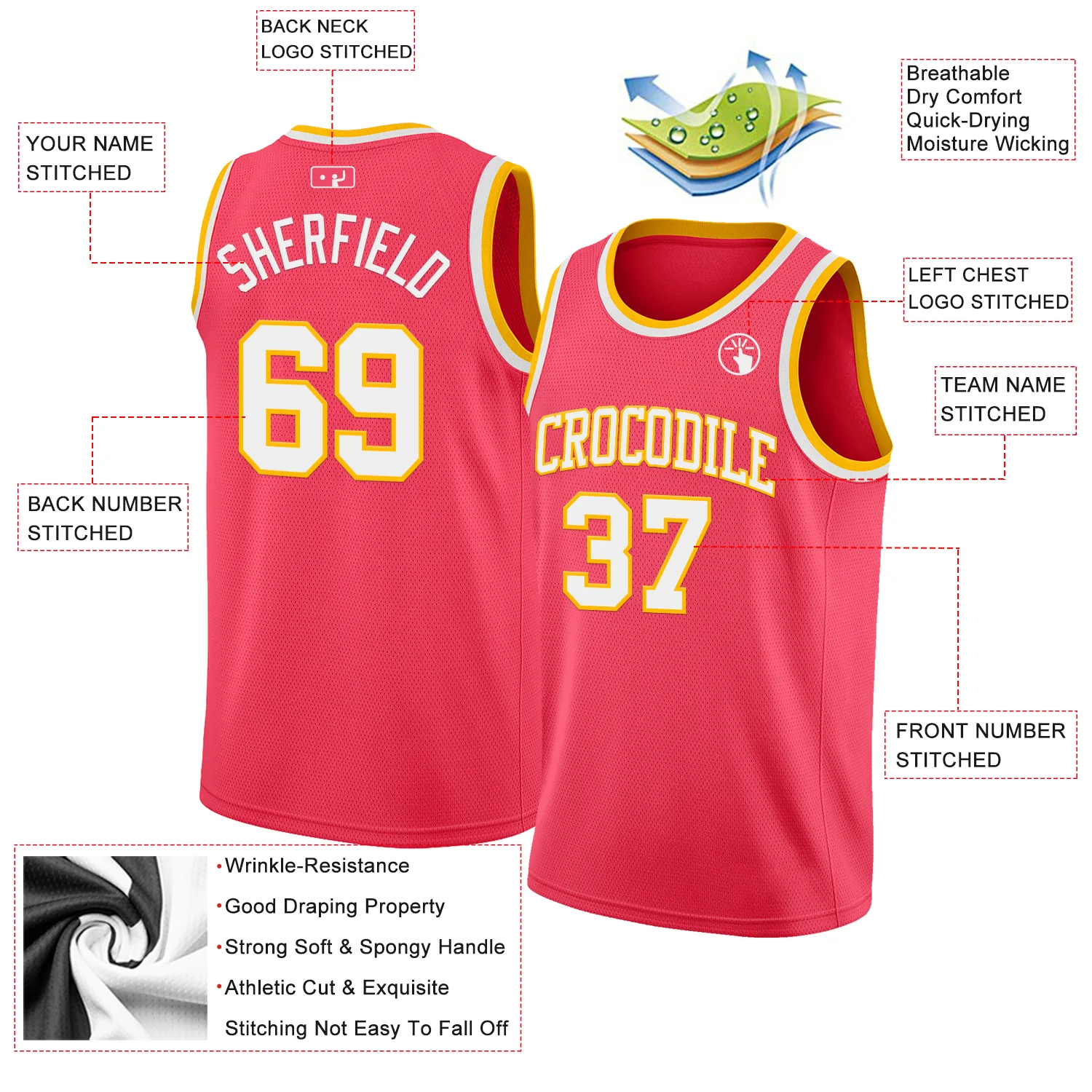 Custom Neon Pink White-Gold Authentic Basketball Jersey - Image 2
