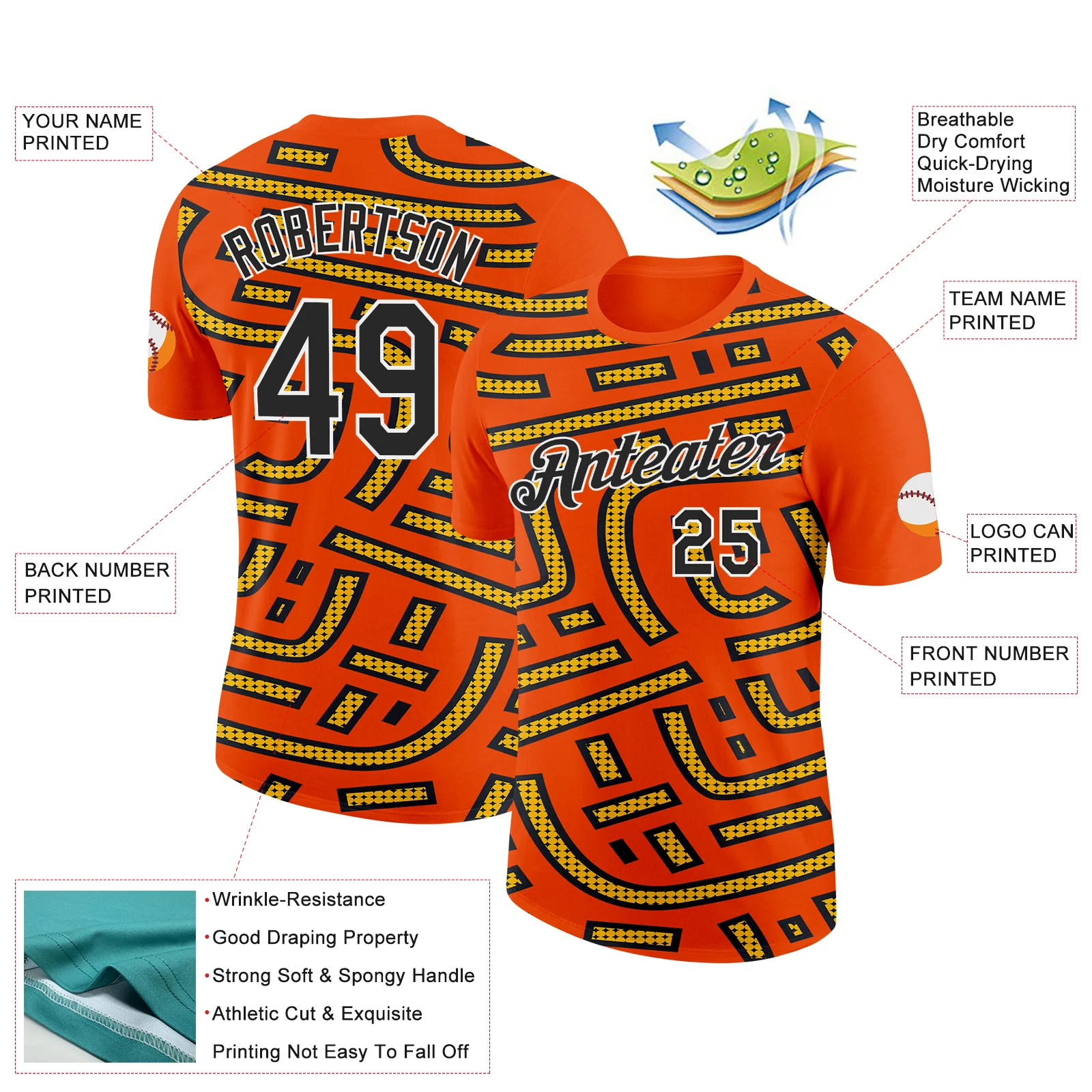 Custom Orange Black-Gold 3D Esports Performance T-Shirt - Image 2