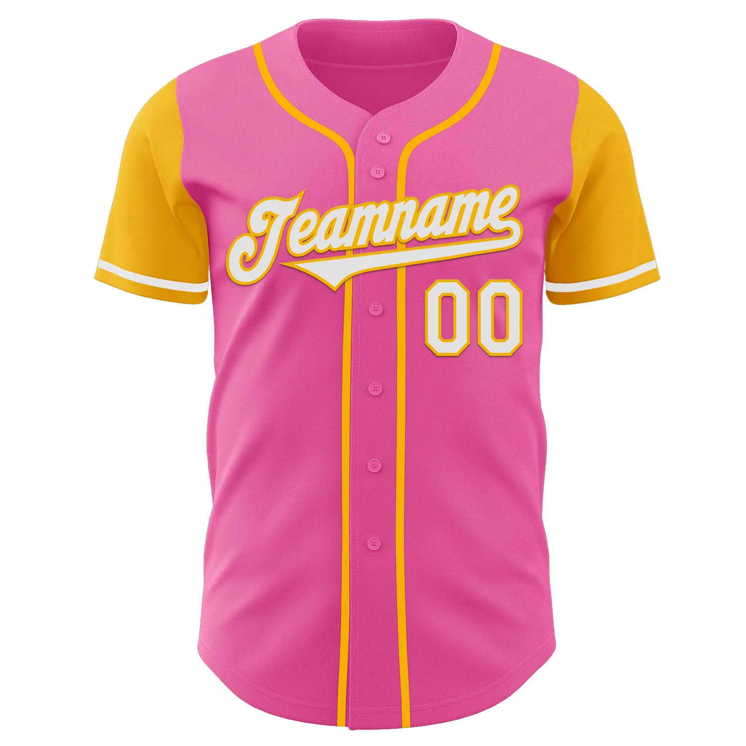 Custom Pink White-Gold Authentic Two Tone Baseball Jersey - Image 2