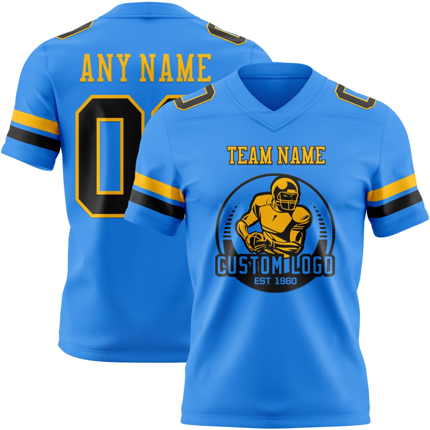 Custom Powder Blue Black-Gold Authentic Football Jersey - Image 2