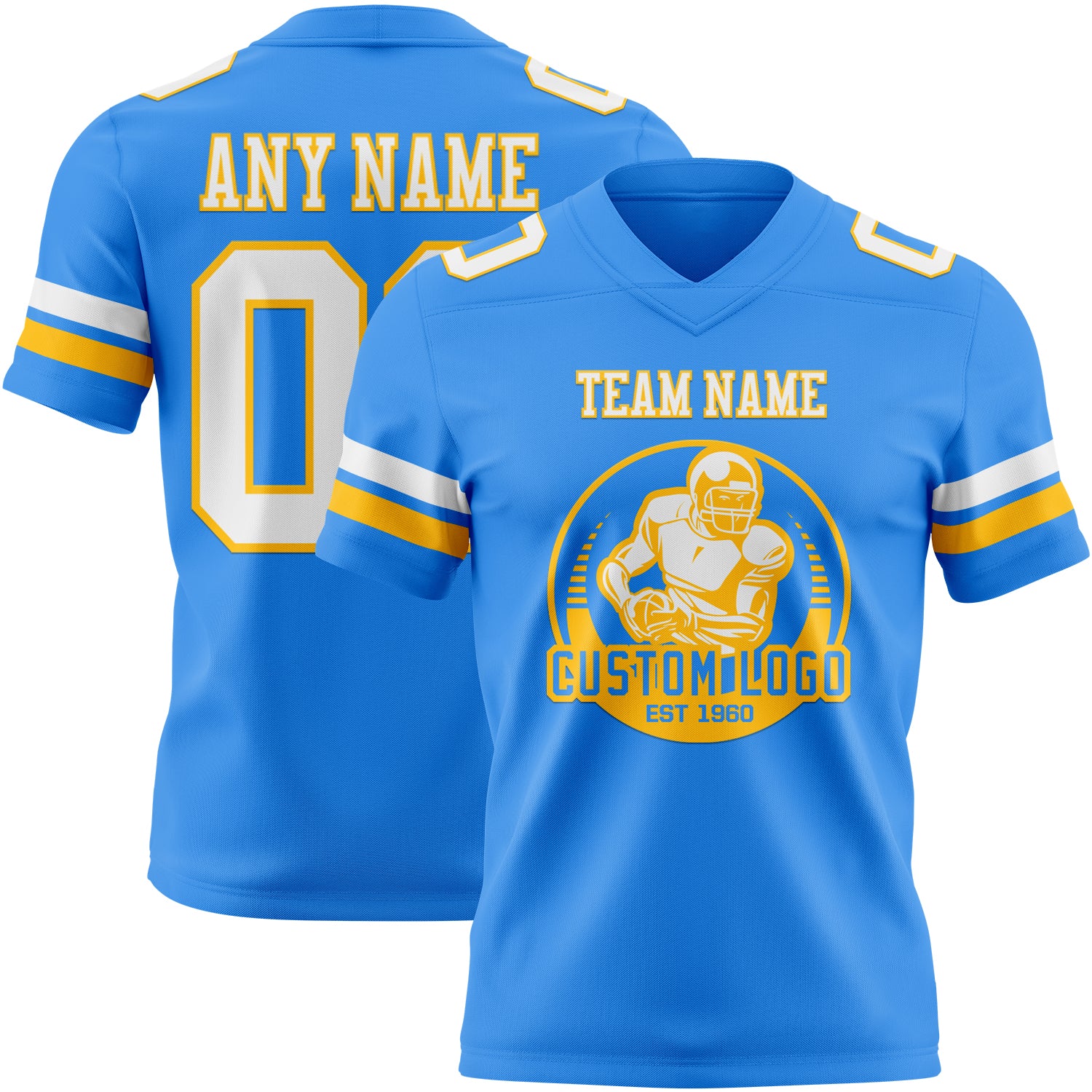 Custom Powder Blue White-Gold Authentic Football Jersey - Image 2