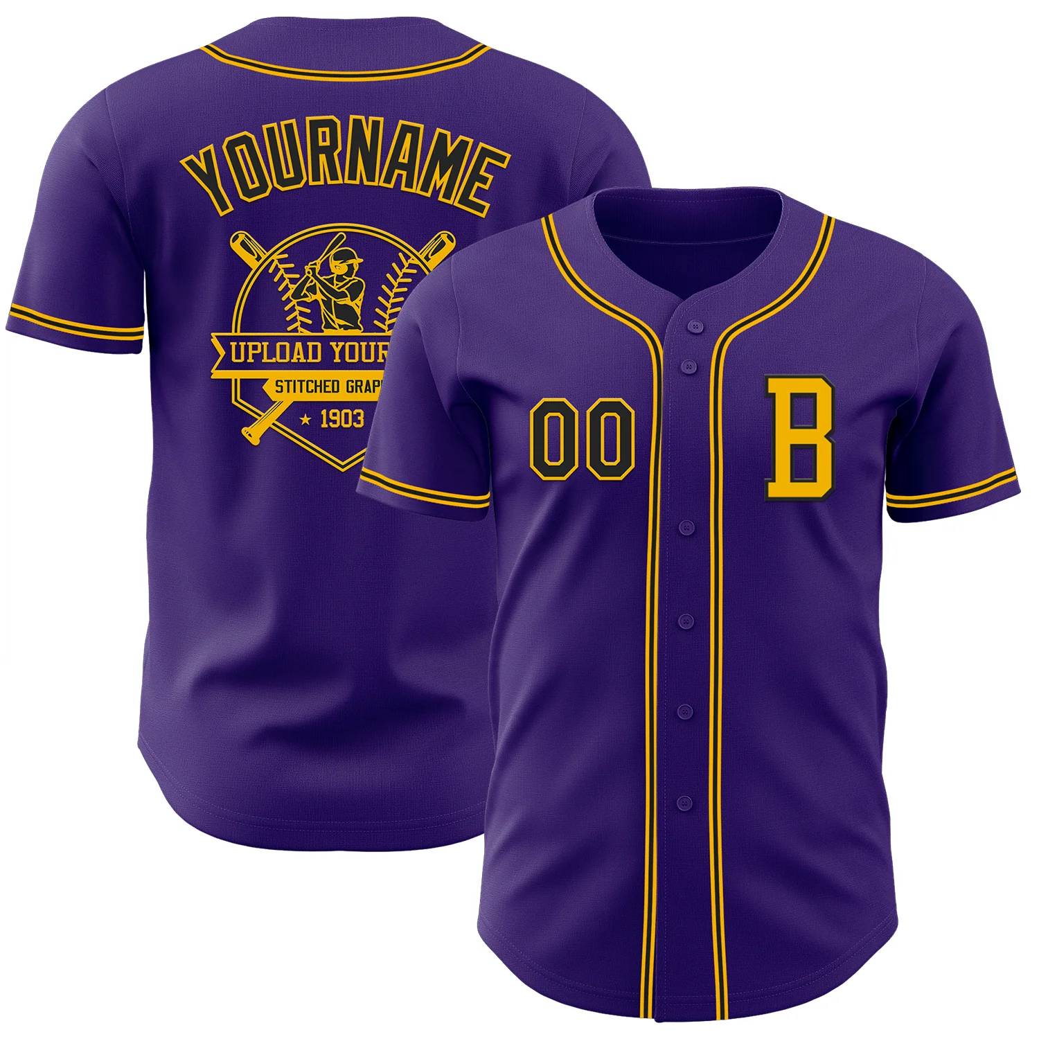 Custom Purple Black-Gold Authentic Baseball Jersey - Image 5