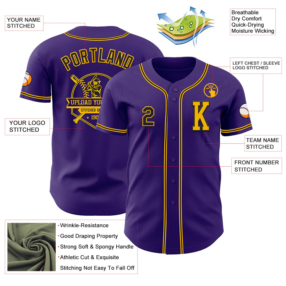 Custom Purple Black-Gold Authentic Baseball Jersey - Image 6