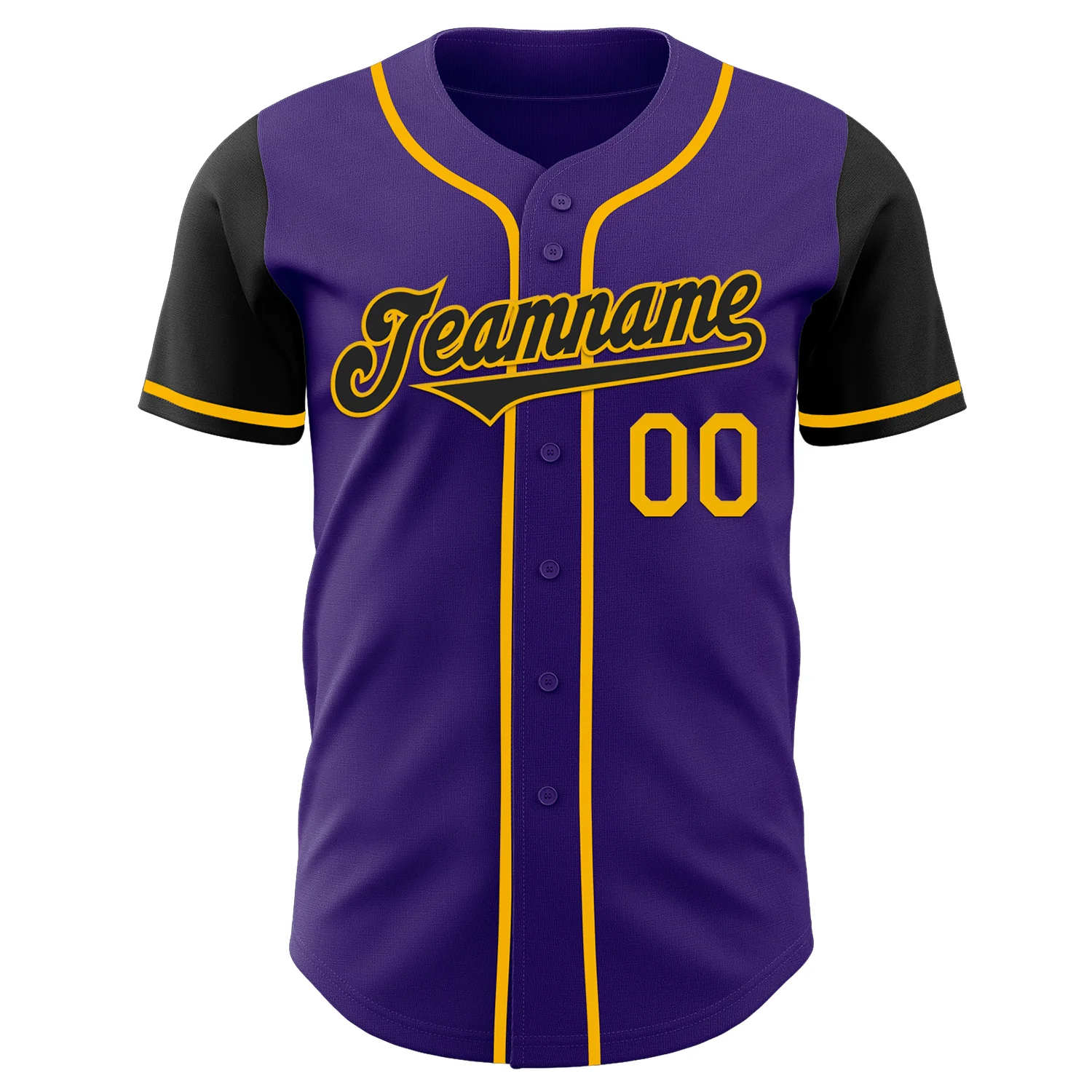 Custom Purple Black-Gold Authentic Two Tone Baseball Jersey - Image 2