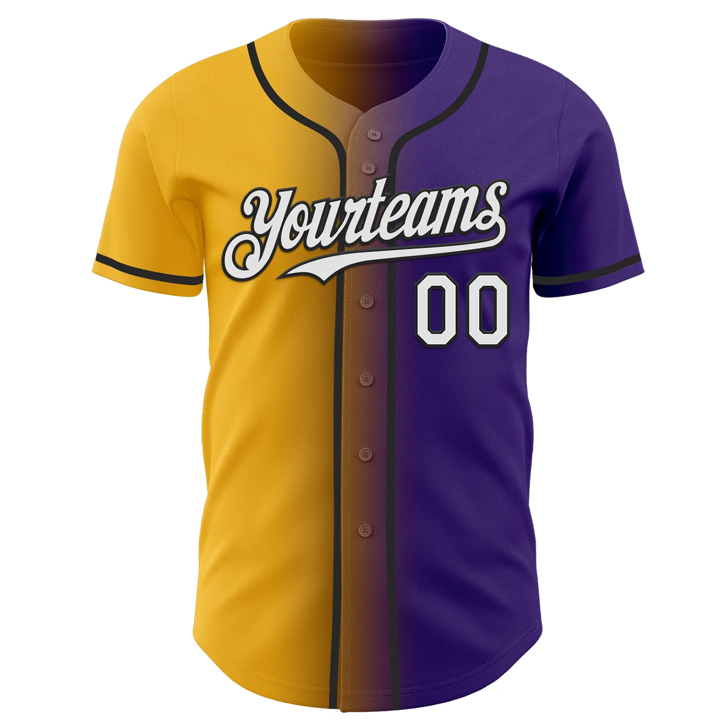 Custom Purple White Gold-Black Authentic Gradient Fashion Baseball Jersey - Image 2