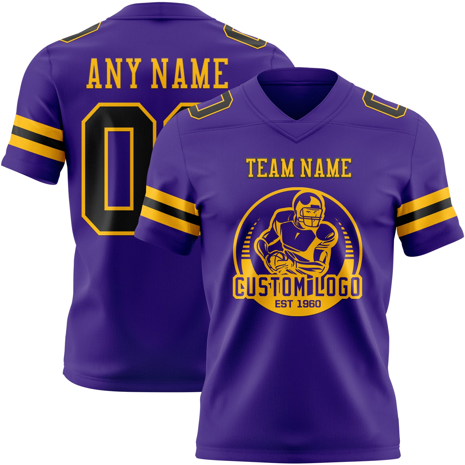 Custom Purple Black-Gold Authentic Football Jersey - Image 2