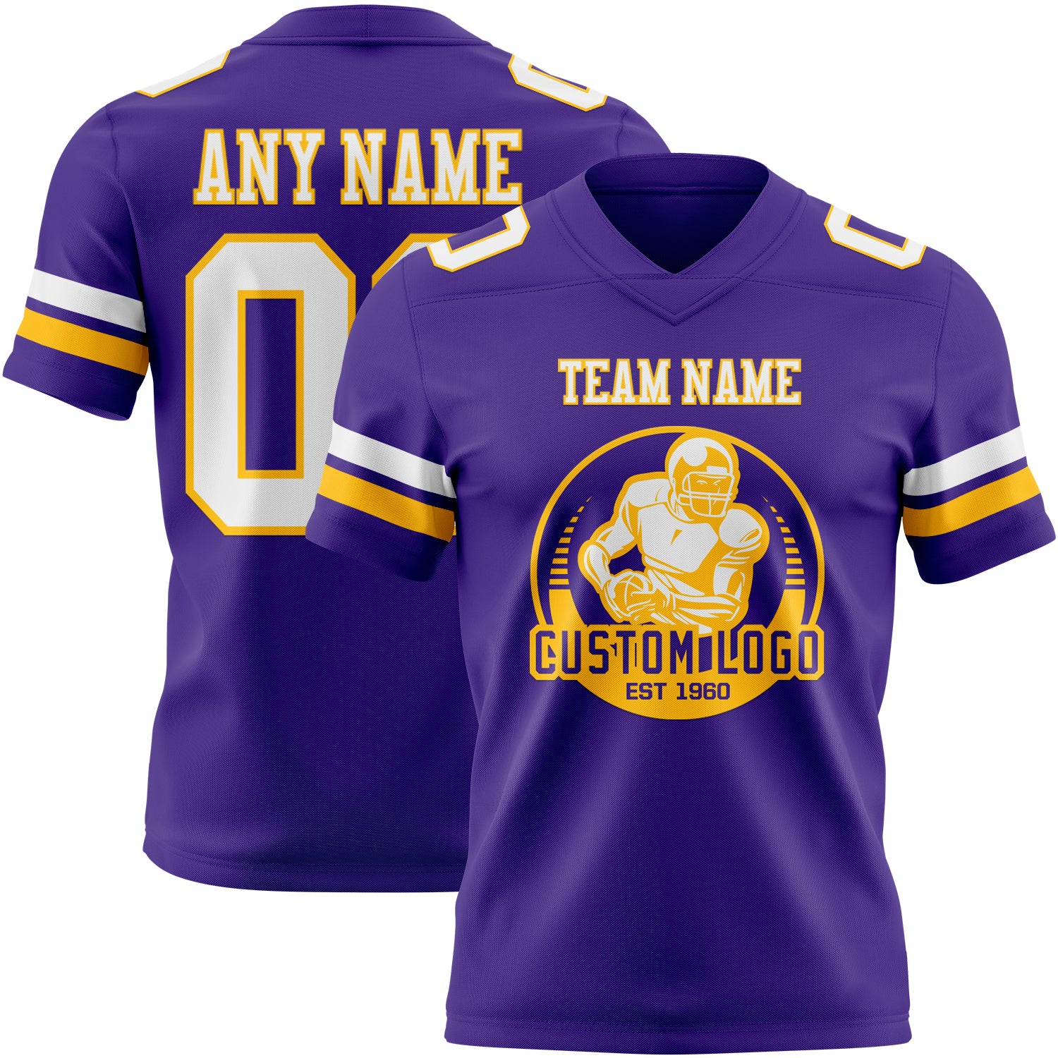 Custom Purple White-Gold Authentic Football Jersey - Image 2