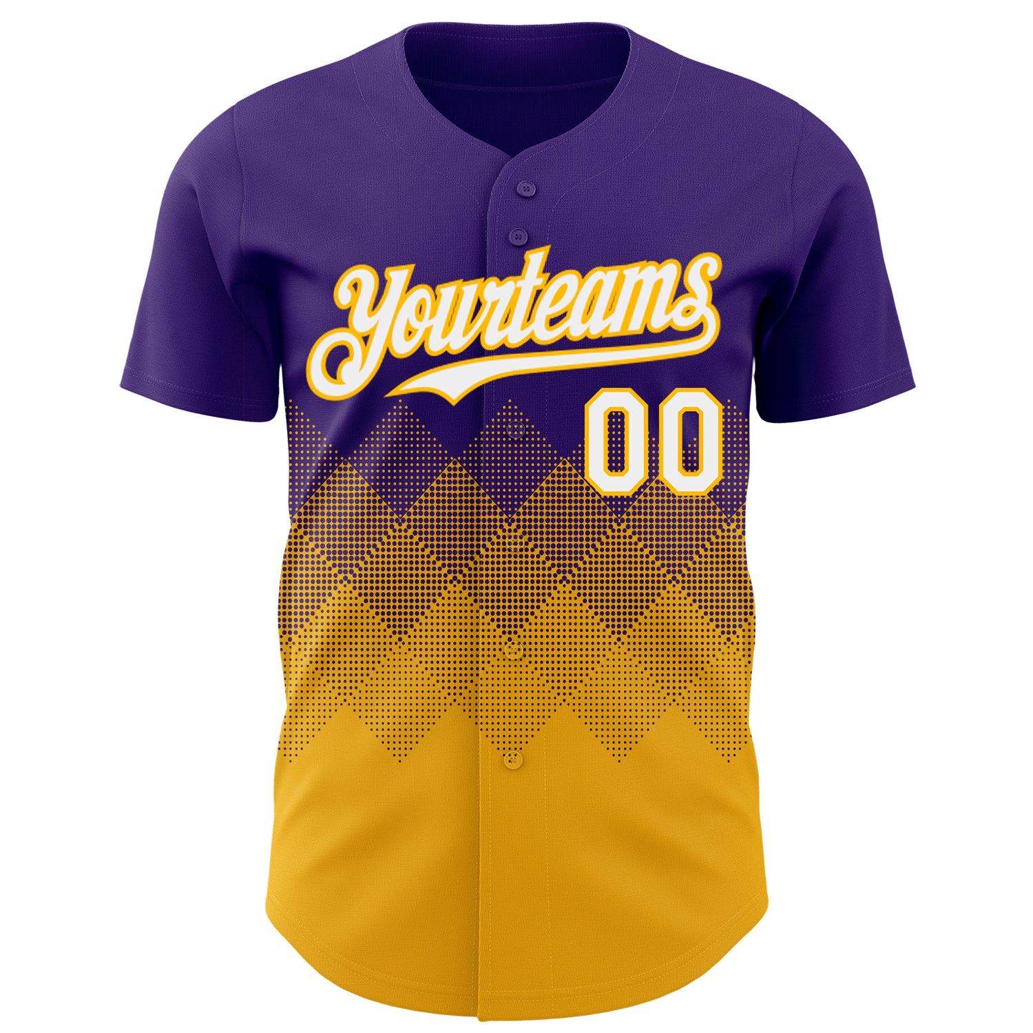 Custom Purple White-Gold 3D Gradient Square Shape Authentic Baseball Jersey - Image 2