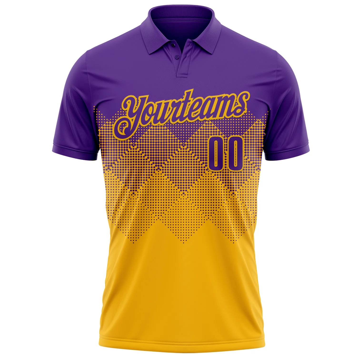 Custom Purple Gold 3D Gradient Square Shape Performance Polo Shirt - Image 2