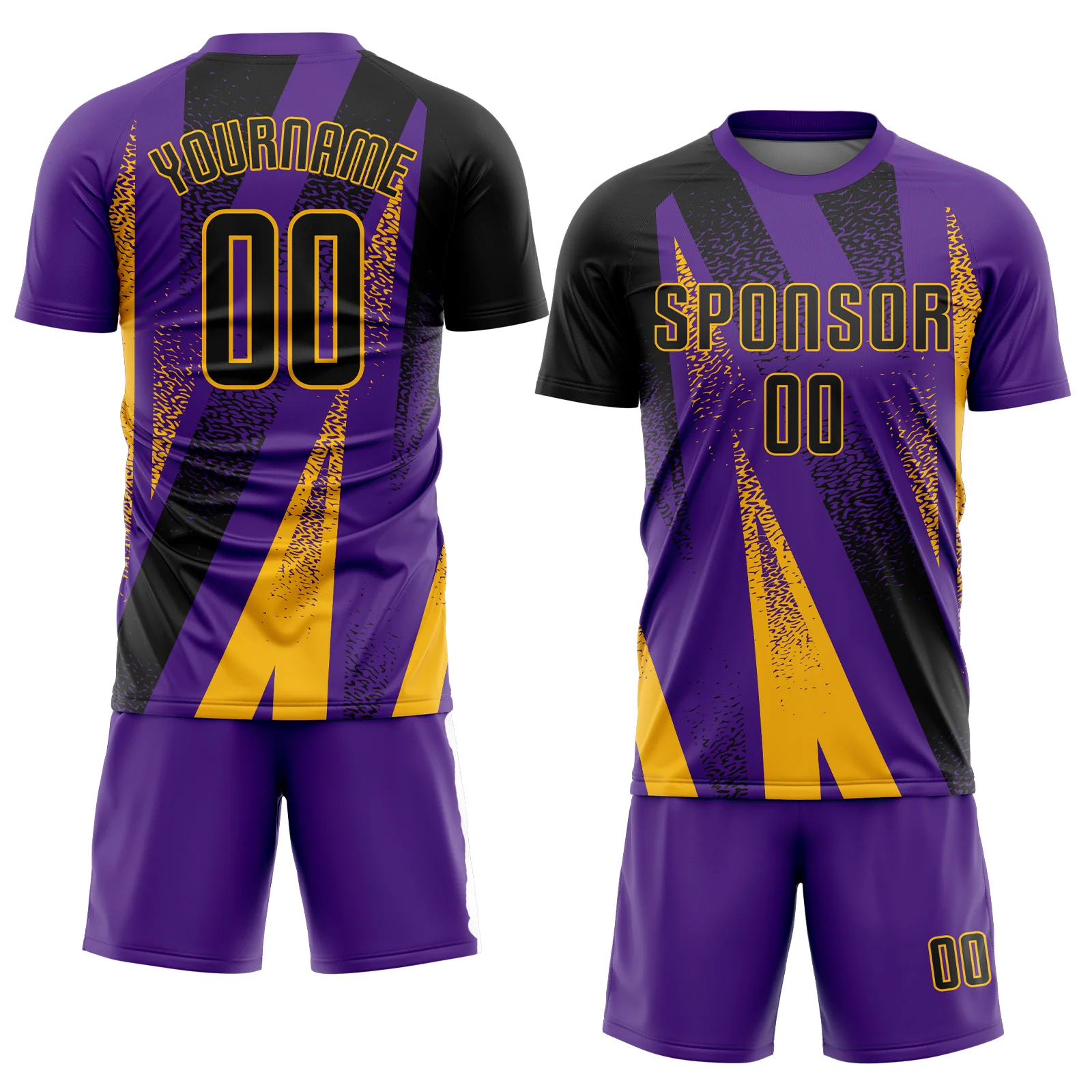 Custom Purple Black-Gold Radial Burst Sports Sublimation Soccer Uniform Jersey - Image 2