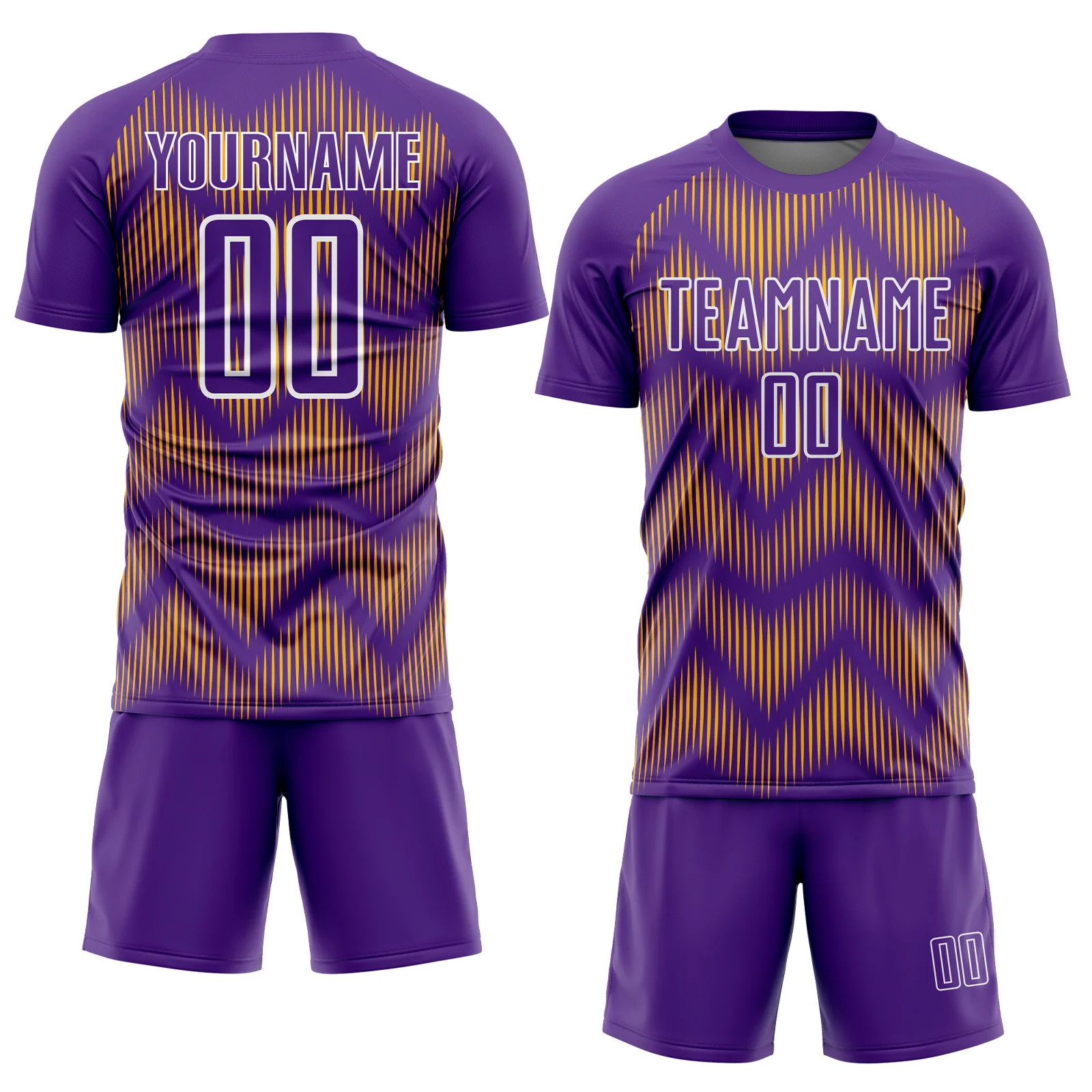 Custom Purple Gold-White Line Sublimation Soccer Uniform Jersey - Image 2