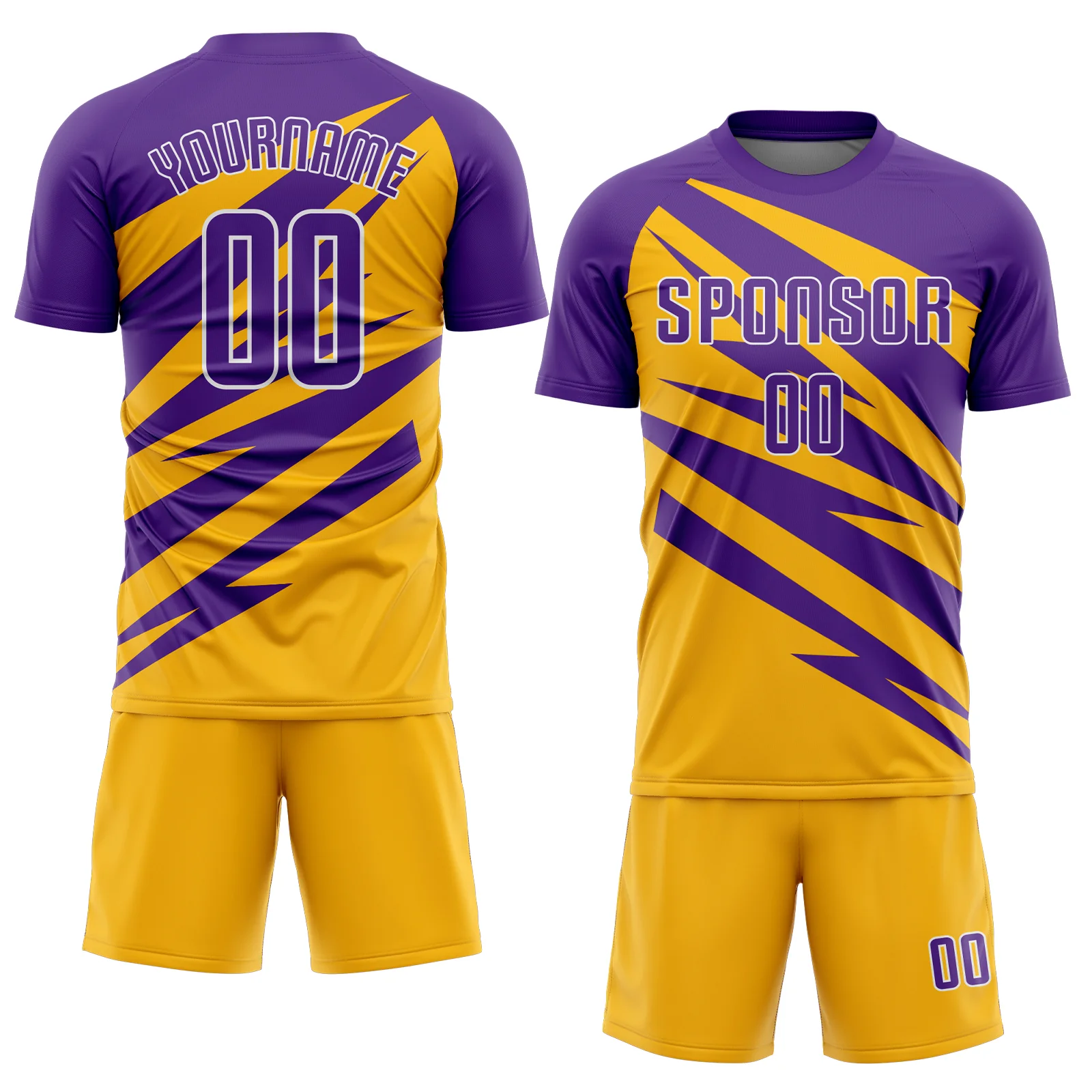 Custom Purple Gold-White Abstract Line Sports Sublimation Soccer Uniform Jersey - Image 2