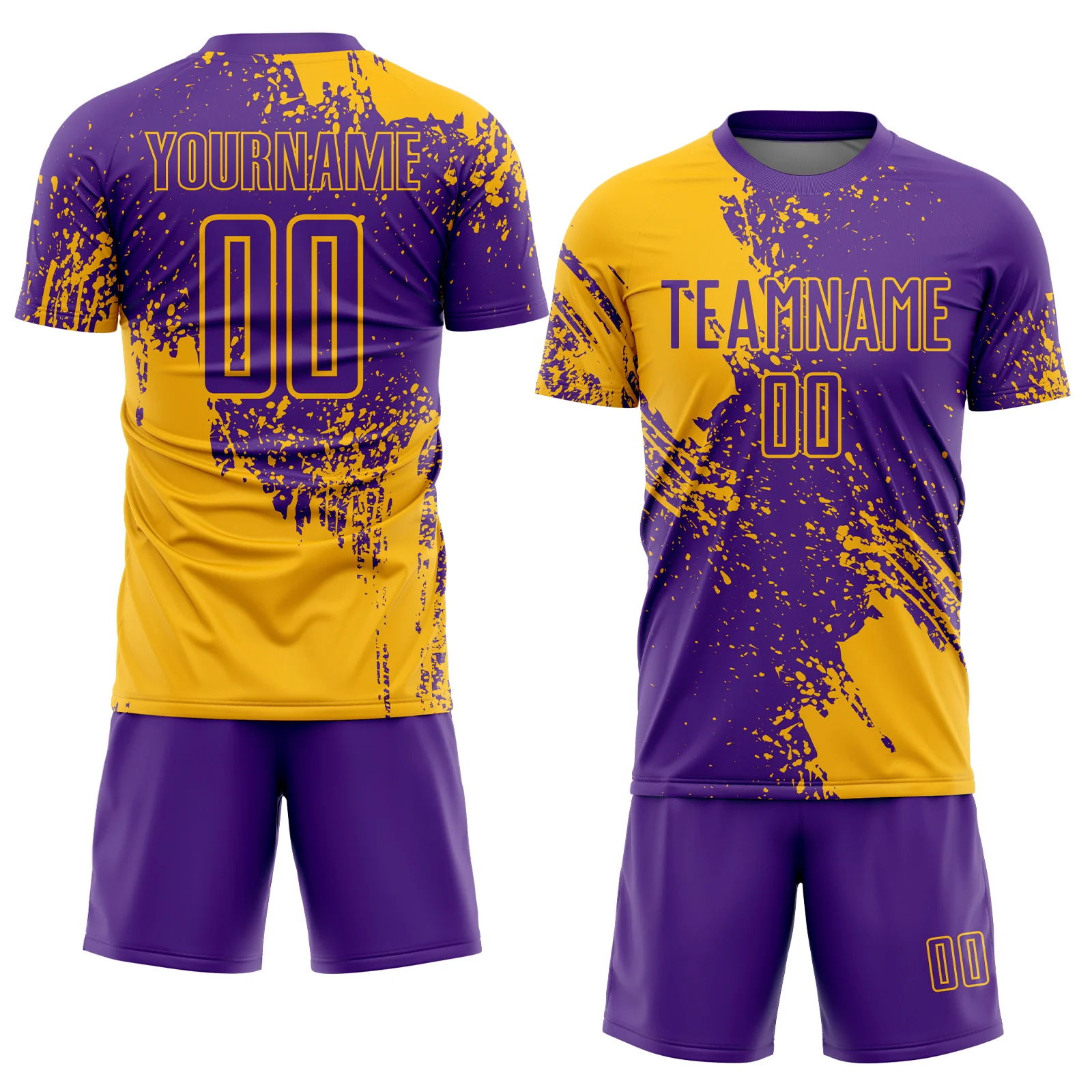 Custom Purple Gold Abstract Brush Stroke Sports Sublimation Soccer Uniform Jersey - Image 2