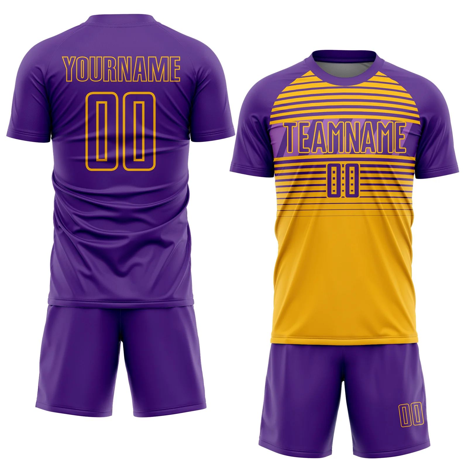 Custom Purple Gold-Medium Purple Gradient Horizontal Stripes Sublimation Soccer Uniform Jersey - Image 2