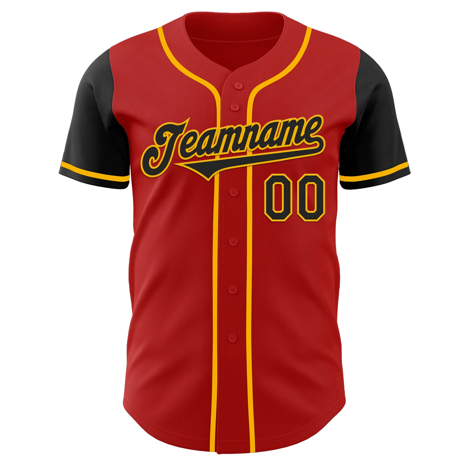 Custom Red Black-Gold Authentic Two Tone Baseball Jersey - Image 2