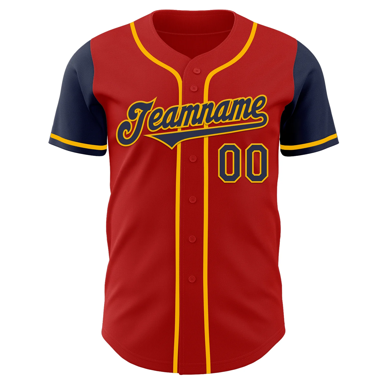 Custom Red Navy-Gold Authentic Two Tone Baseball Jersey - Image 2