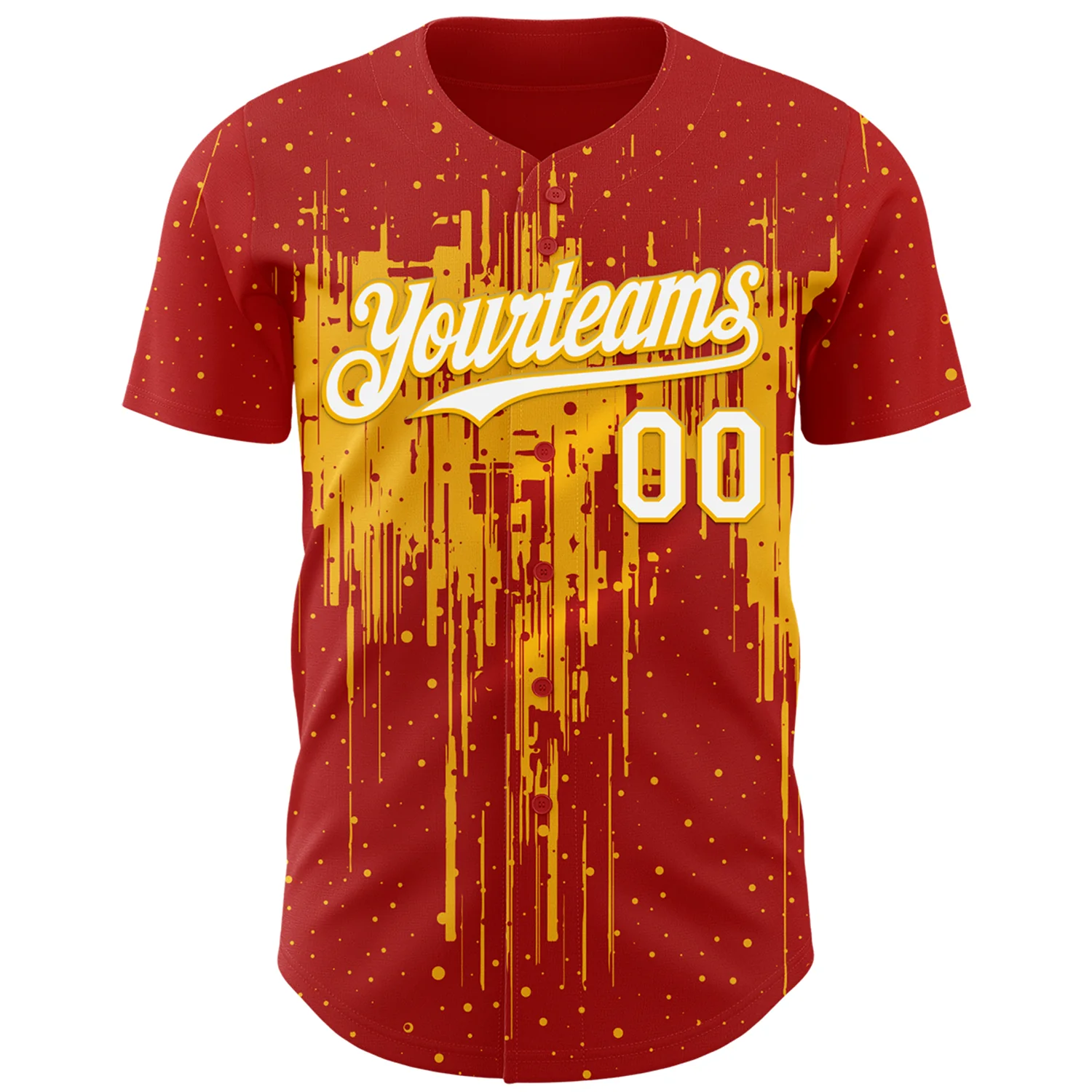 Custom Red White-Gold Dripping Splatter Paint Authentic Baseball Jersey - Image 2