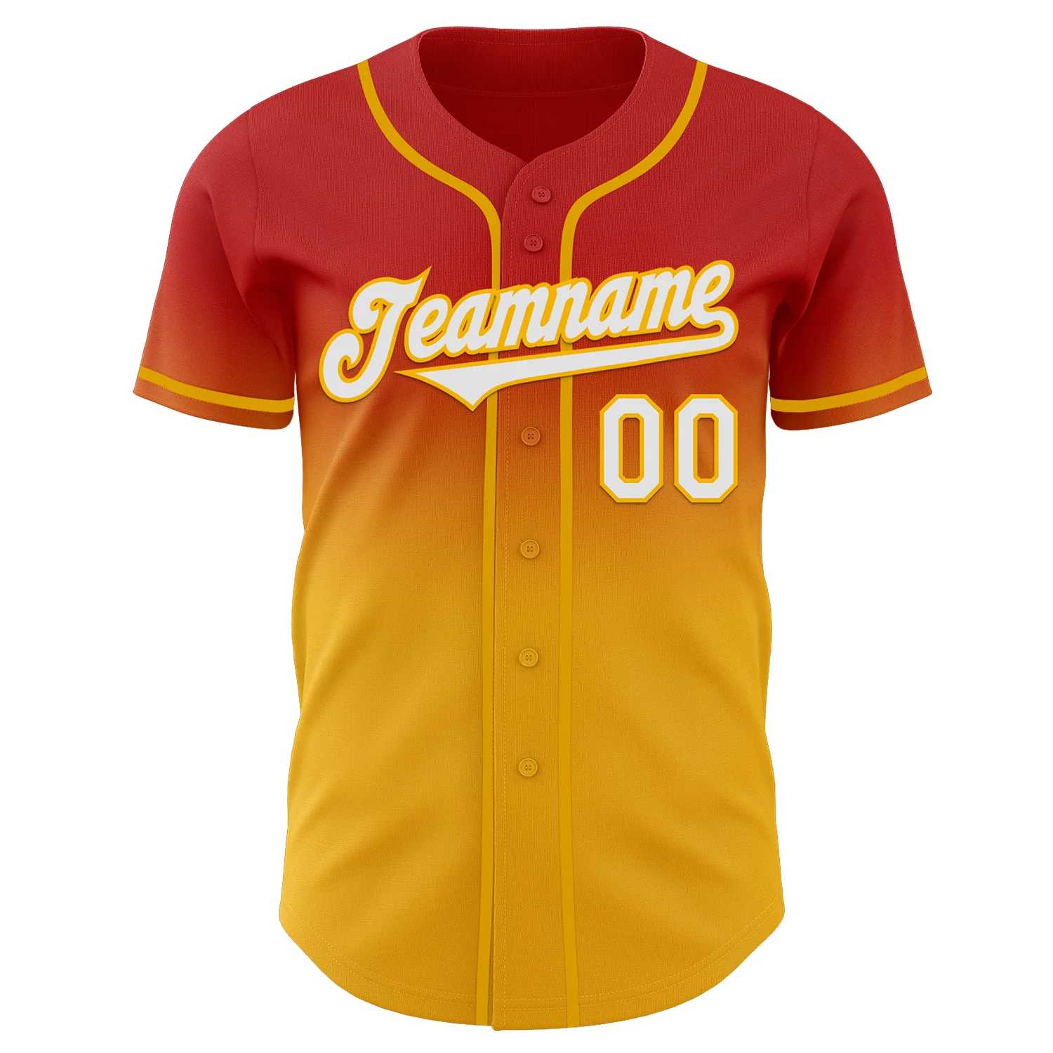 Custom Red White-Gold Authentic Fade Fashion Baseball Jersey - Image 2