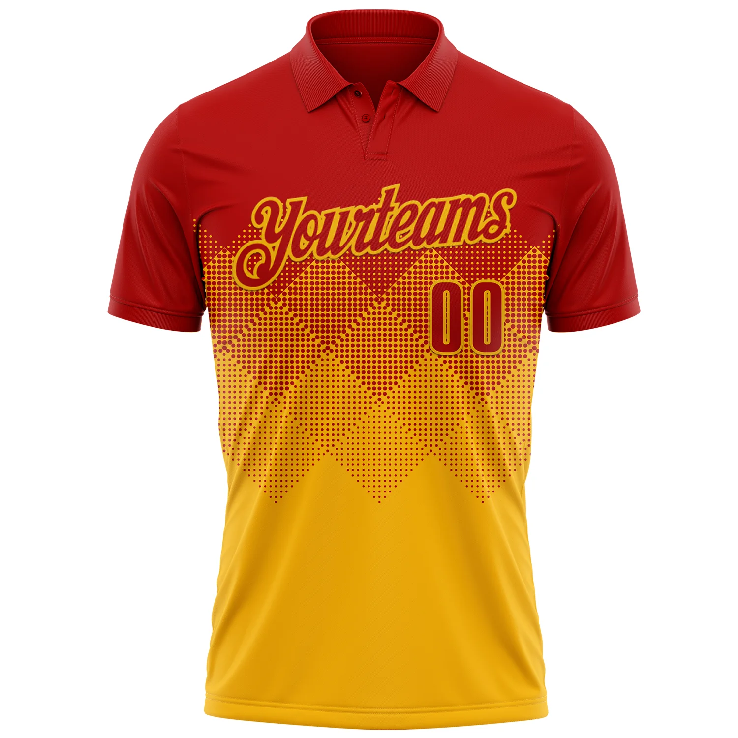 Custom Red Gold 3D Gradient Square Shape Performance Polo Shirt - Image 2