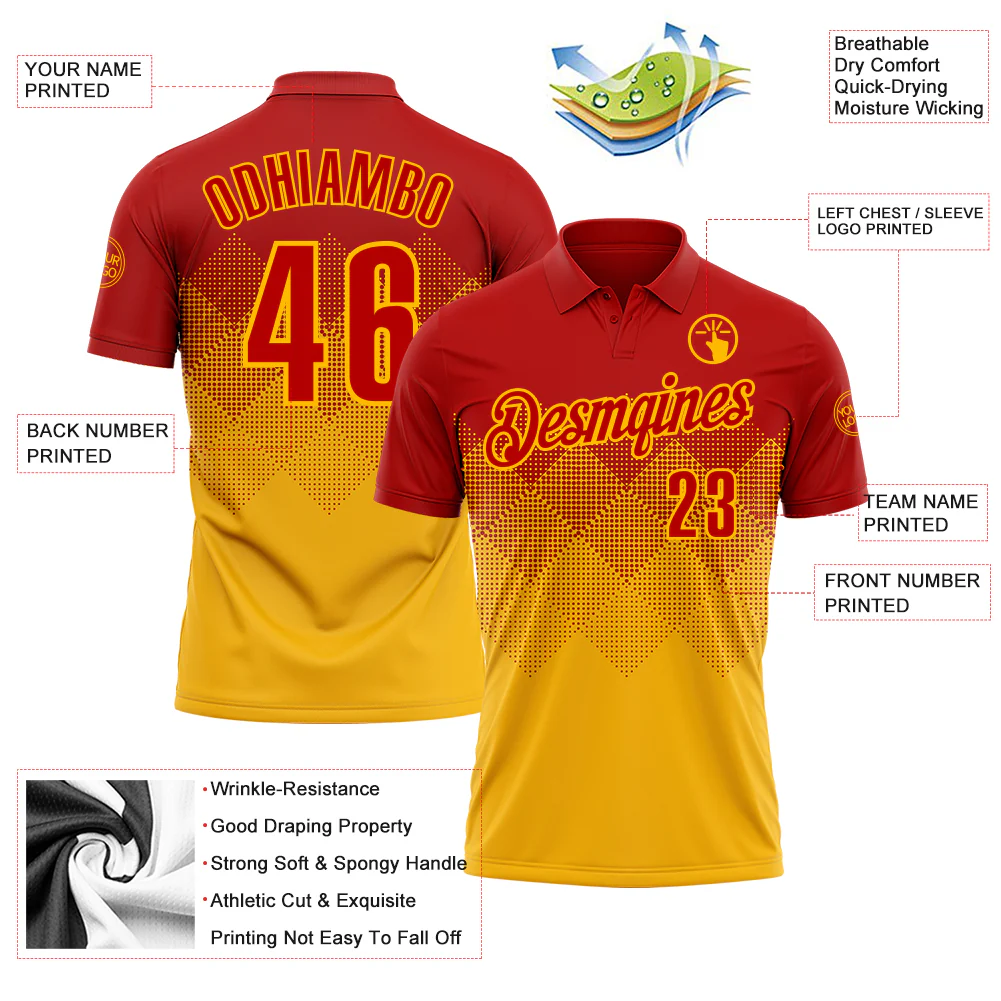 Custom Red Gold 3D Gradient Square Shape Performance Polo Shirt - Image 3