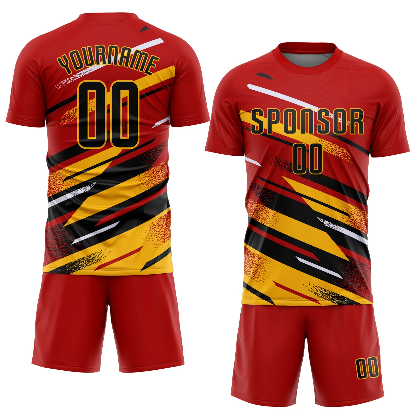 Custom Red Black Gold-White Grunge Stripe And Grainy Sports Sublimation Soccer Uniform Jersey - Image 2