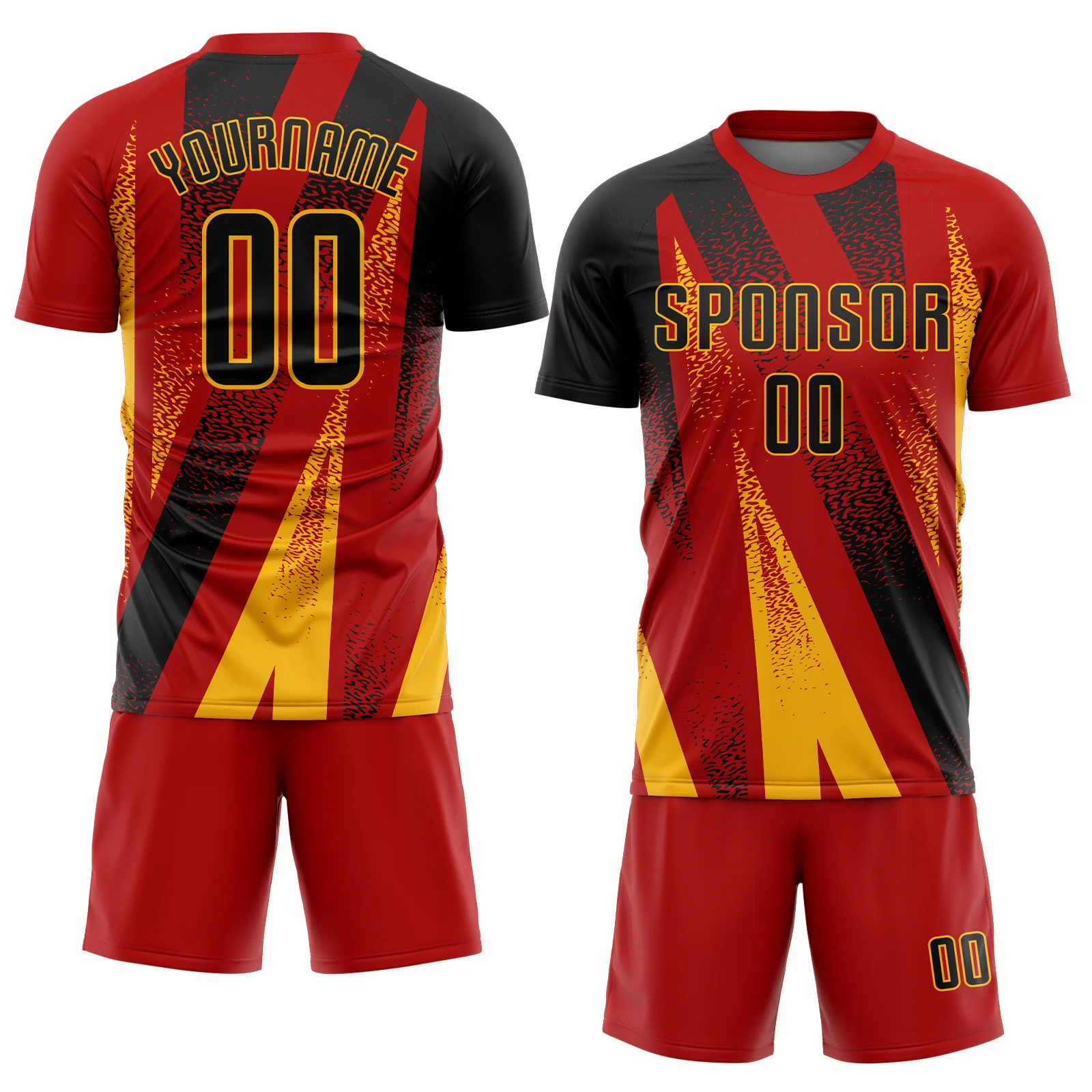 Custom Red Black-Gold Radial Burst Sports Sublimation Soccer Uniform Jersey - Image 2