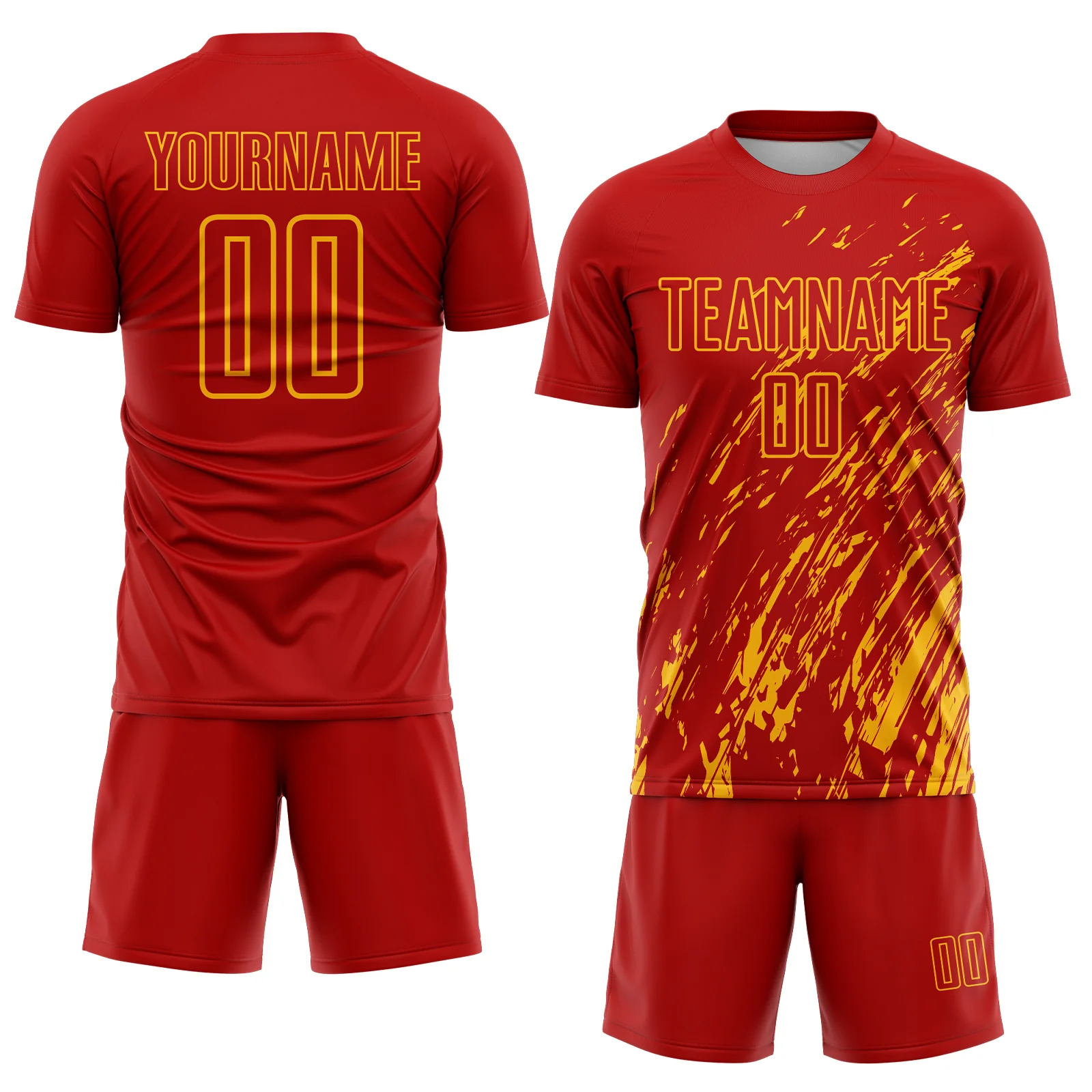 Custom Red Gold Splash Sublimation Soccer Uniform Jersey - Image 2