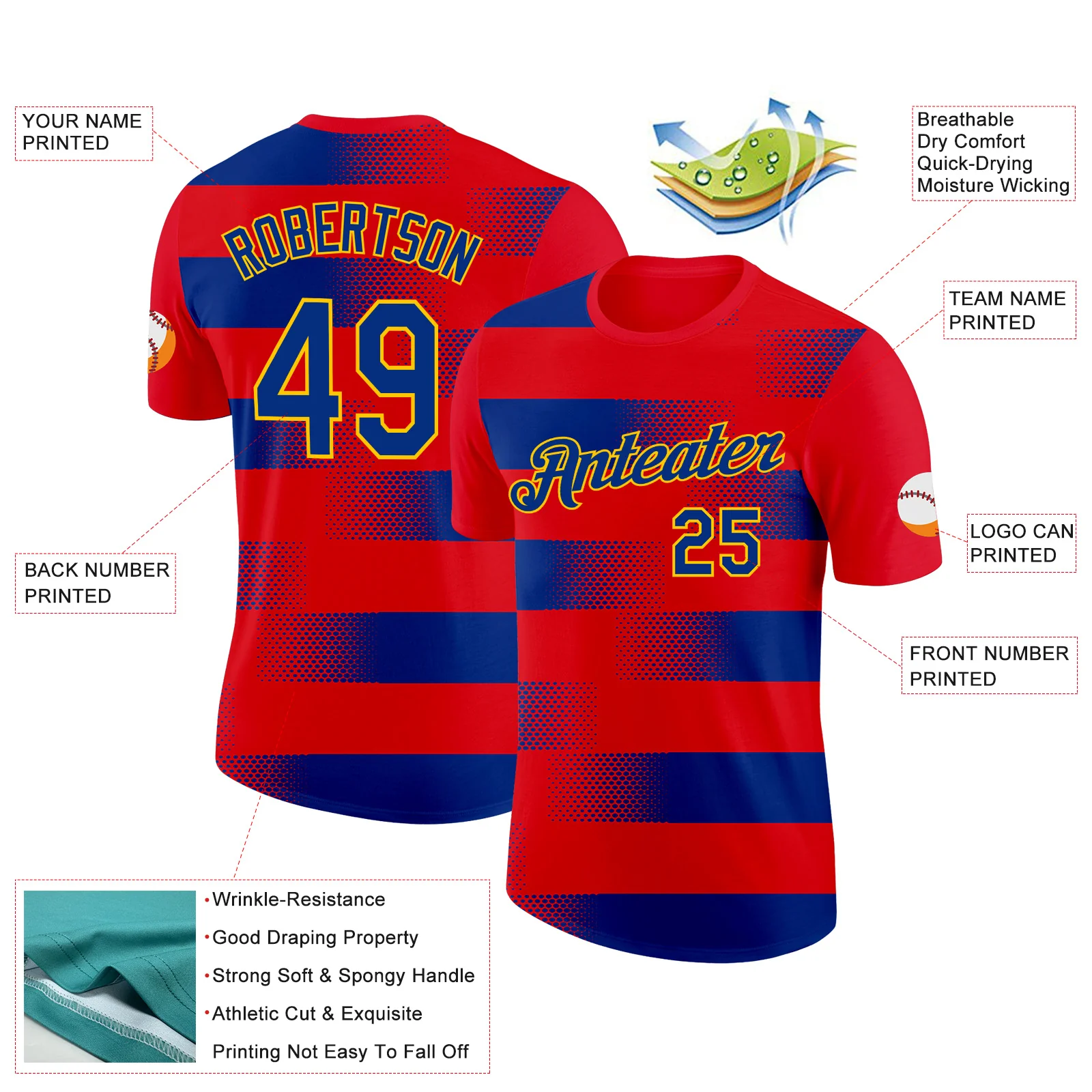 Custom Red Royal-Gold Haiti Dot Soccer Jersey Performance T-Shirt - Image 2
